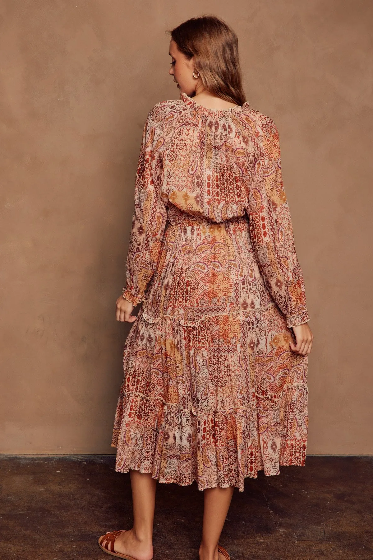 Rust Multi Sunset Tie-Front Tiered Dress sold by Pinkblush product image thumbnail 3
