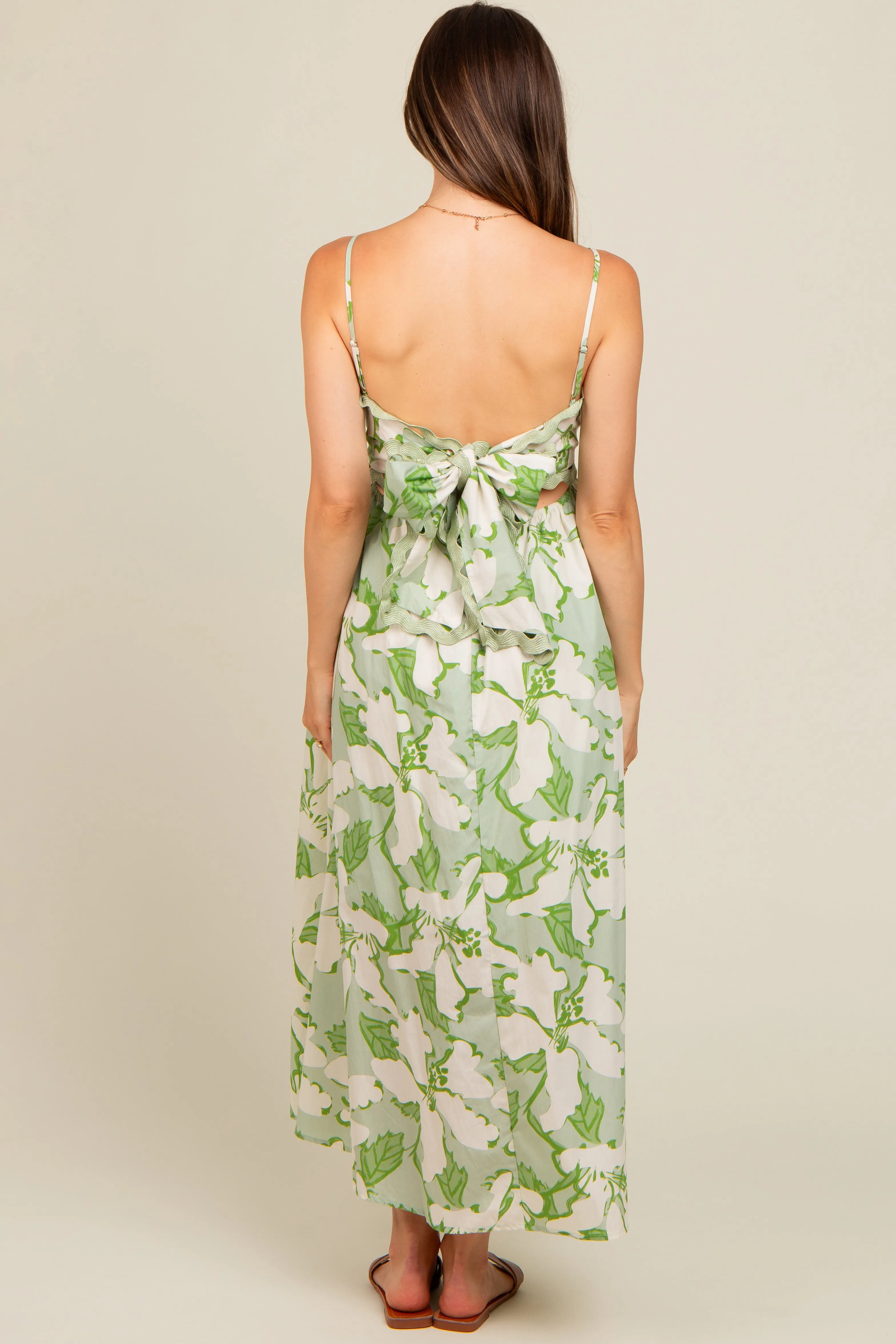 Green Floral Wave Trim Back Tie Maternity Midi Dress sold by Pinkblush product image thumbnail 4