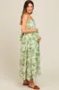 Green Floral Wave Trim Back Tie Maternity Midi Dress sold by Pinkblush