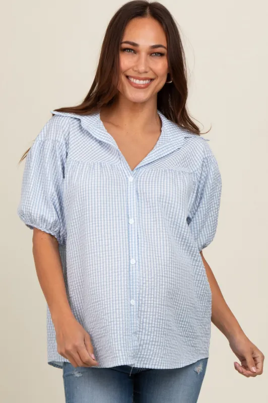 Blue Plaid Button Down Maternity Top sold by Pinkblush