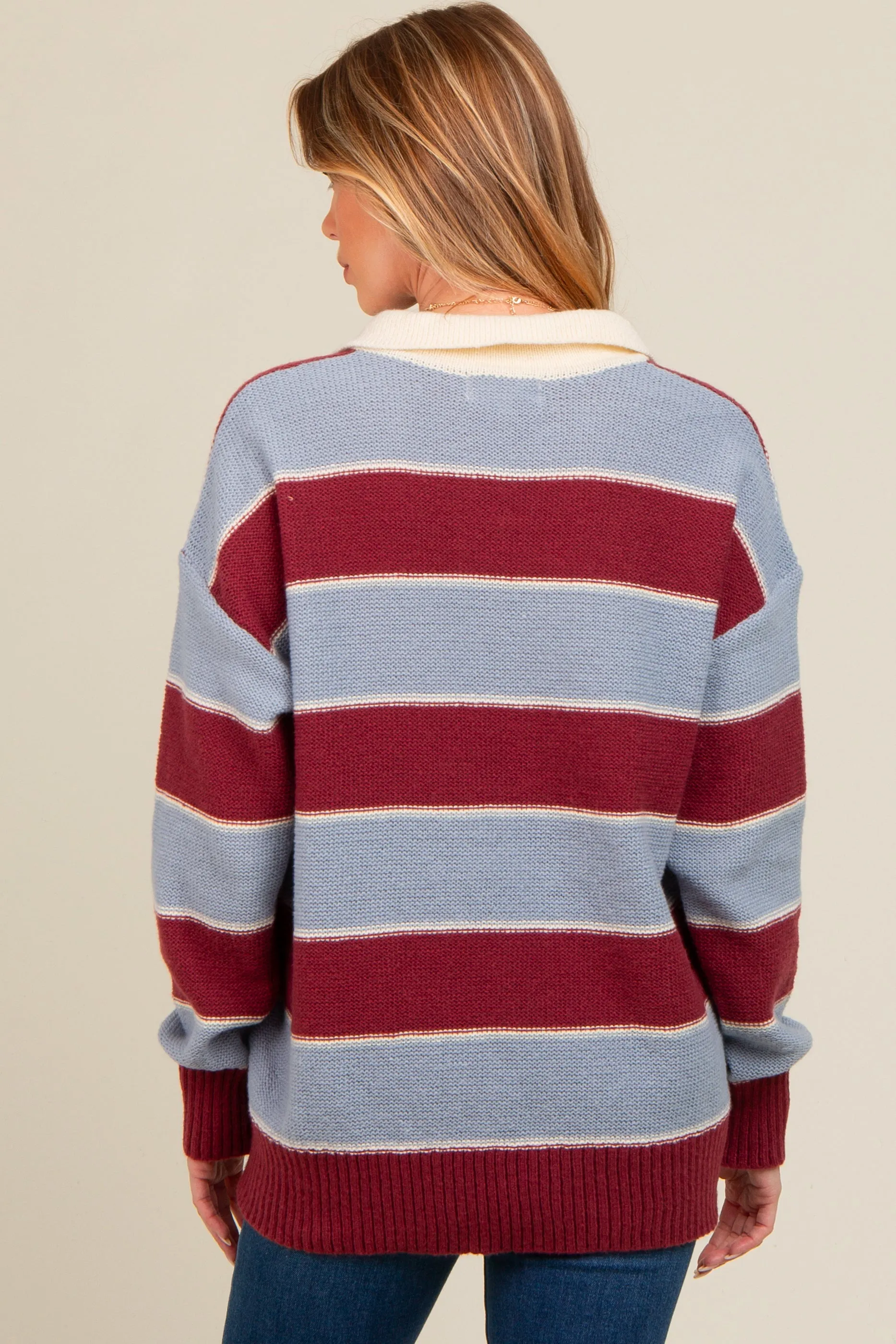 Burgundy Striped Polo Knit Maternity Sweater sold by Pinkblush product image thumbnail 4