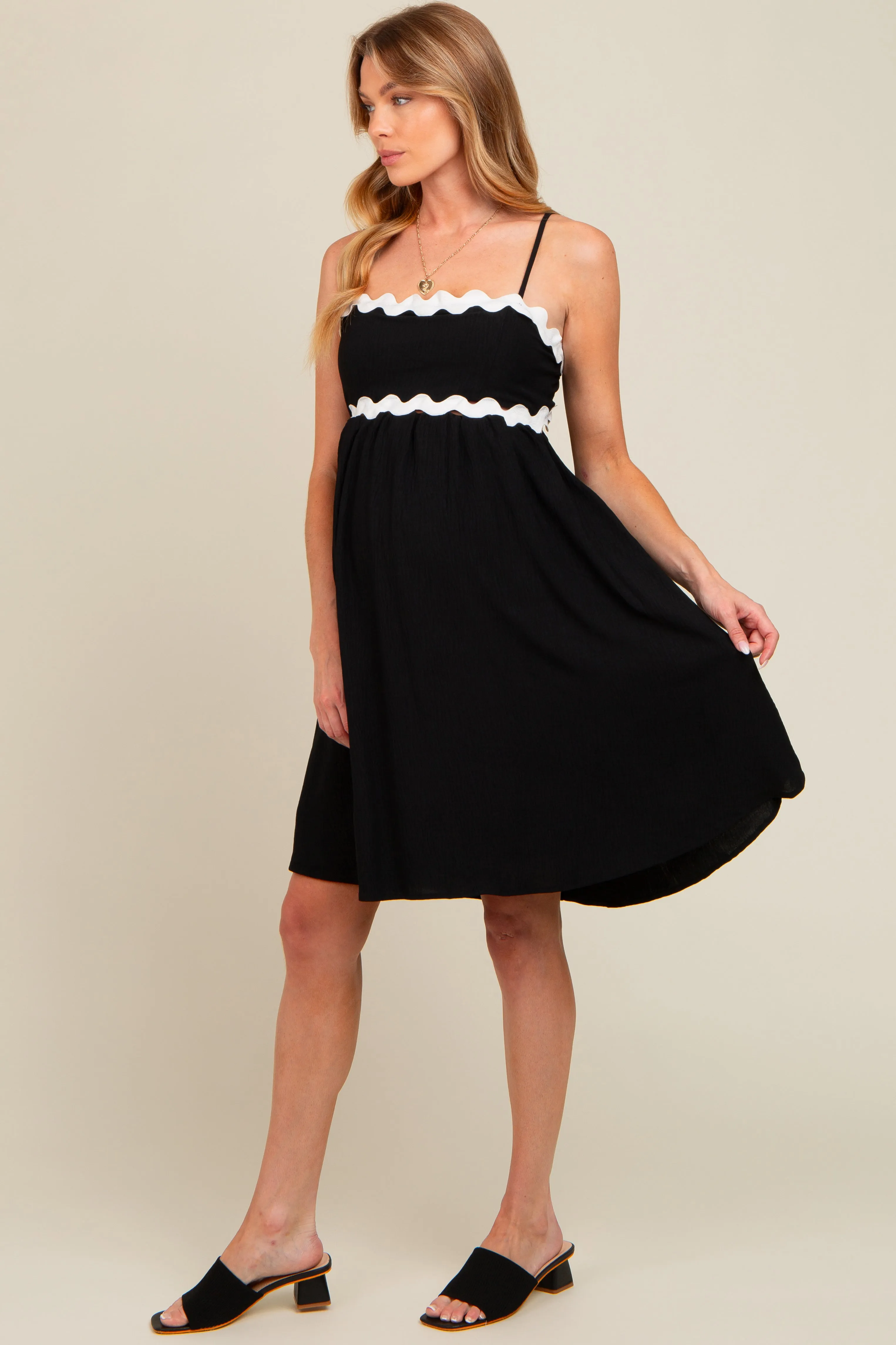 Black Wavy Trim Cutout Tie Back Maternity Dress sold by Pinkblush product image thumbnail 2