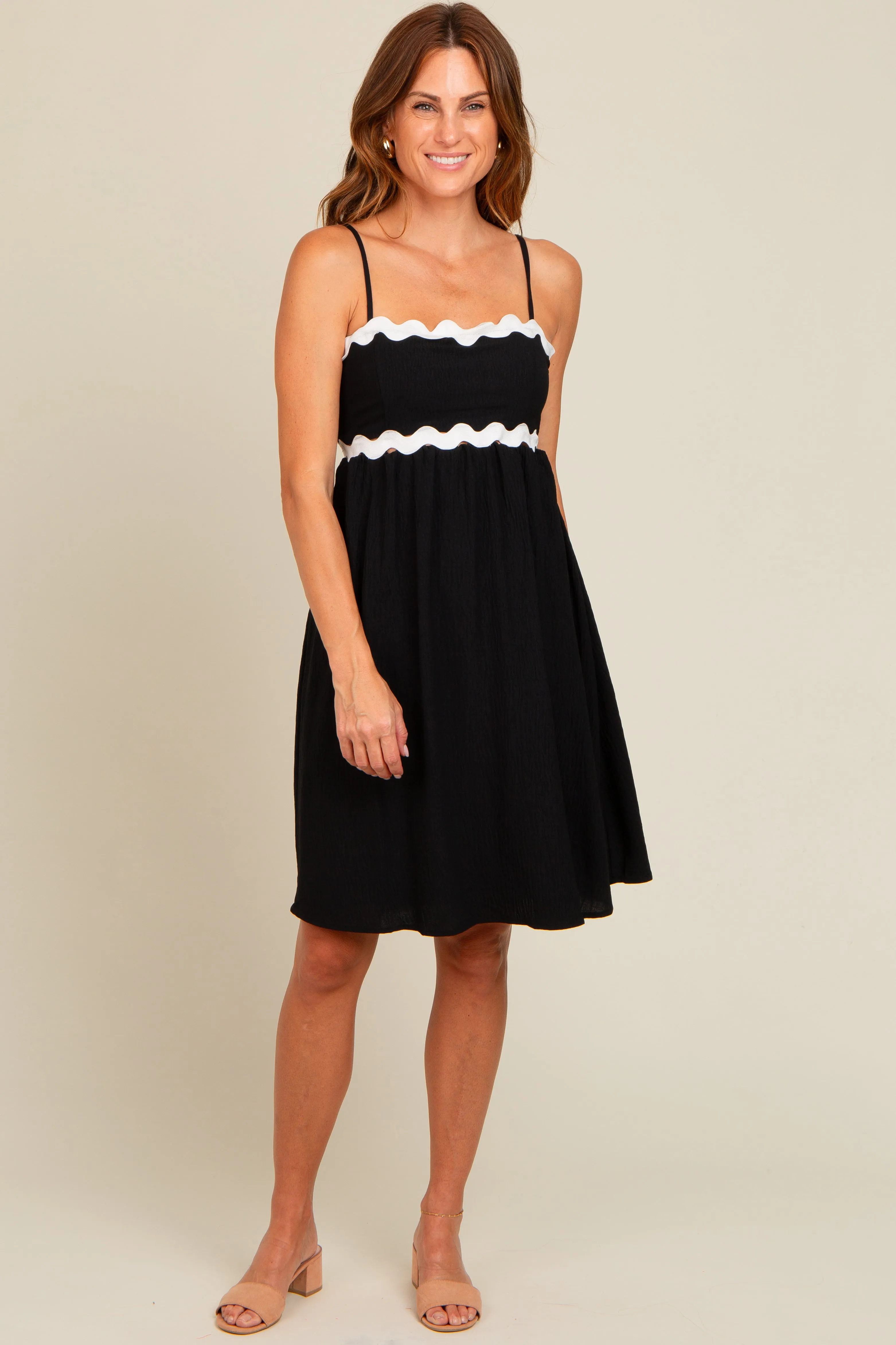 Black Wavy Trim Cutout Tie Back Maternity Dress sold by Pinkblush product image thumbnail 4