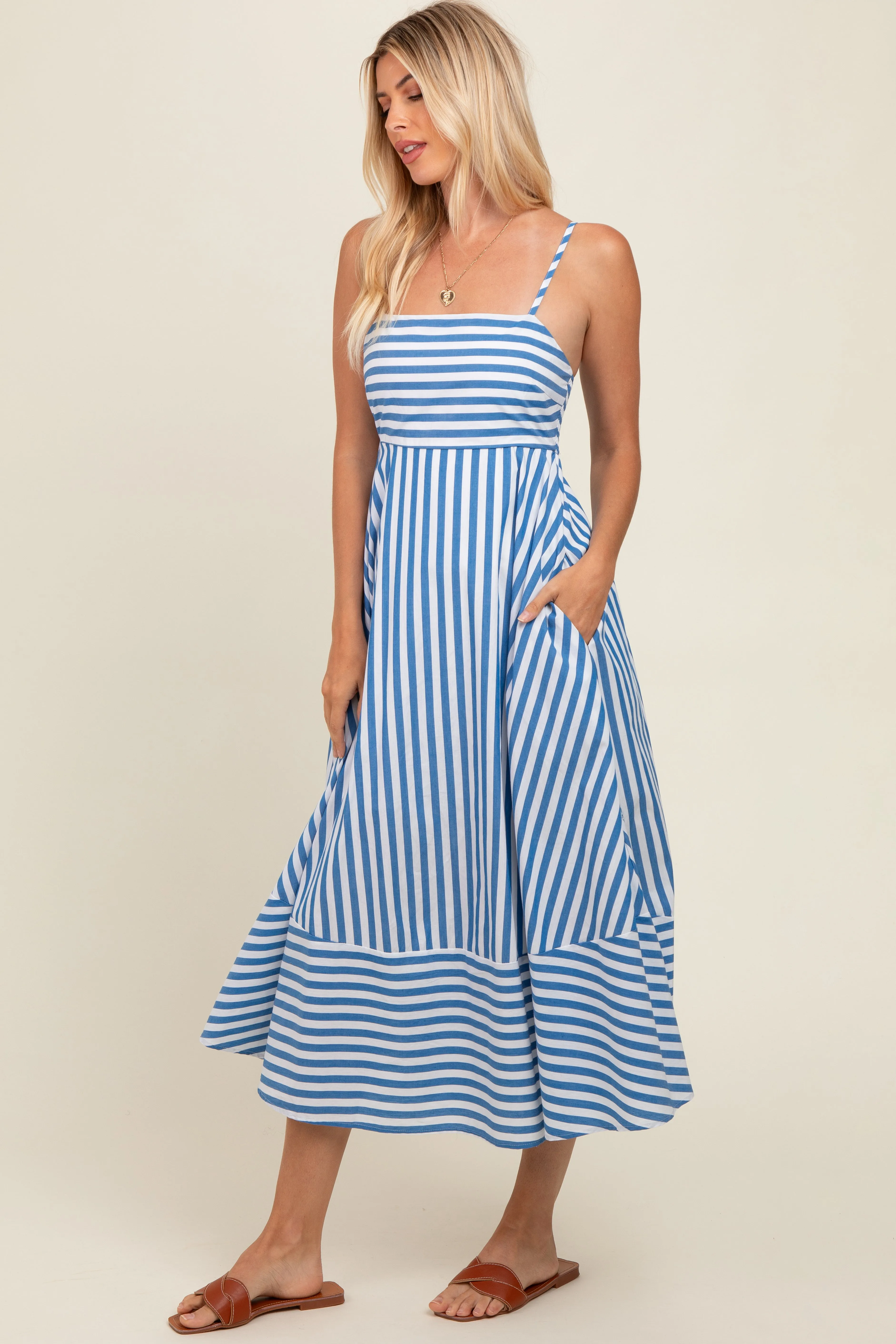 Blue Contrast Stripe Midi Dress sold by Pinkblush product image thumbnail 3