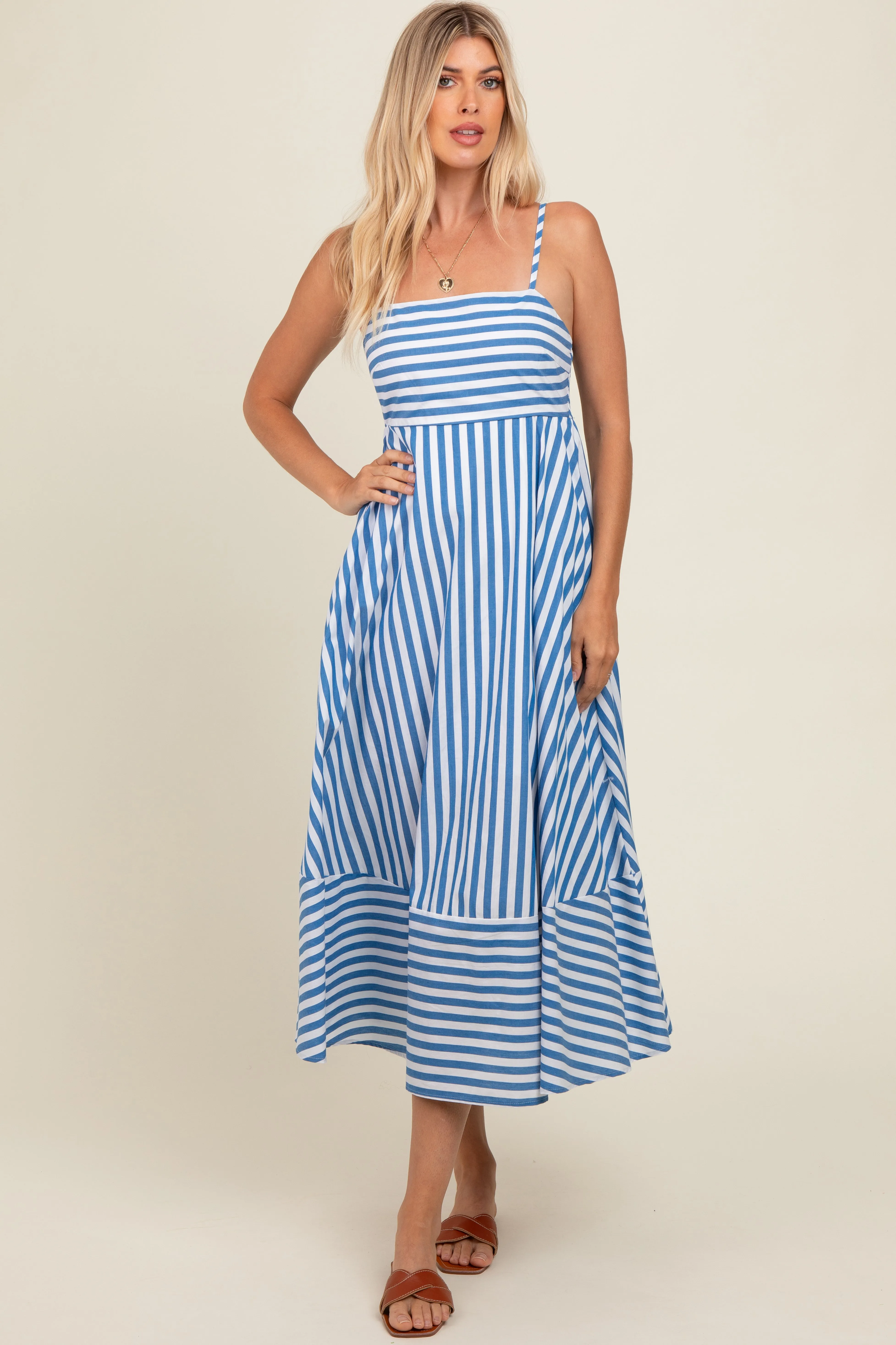 Blue Contrast Stripe Midi Dress sold by Pinkblush