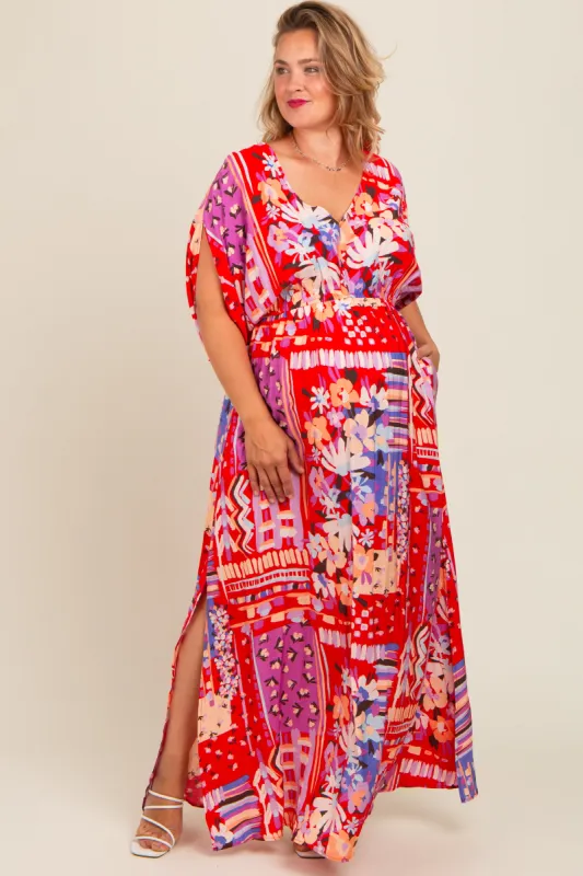 Red Mixed Print Bell Sleeve Plus Maternity Maxi Dress sold by Pinkblush