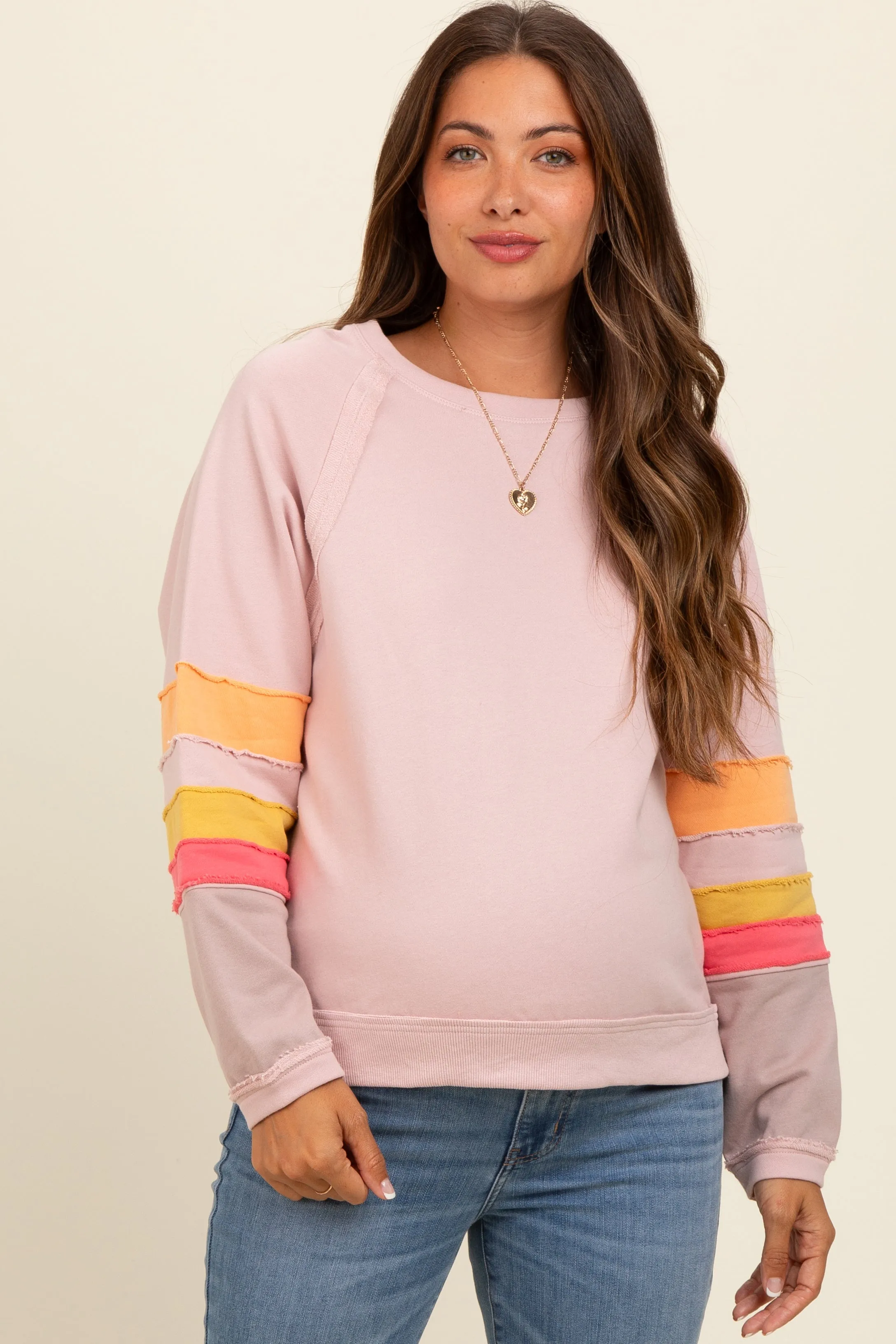 Light Pink Colorblock Sleeve Maternity Pullover sold by Pinkblush product image thumbnail 2