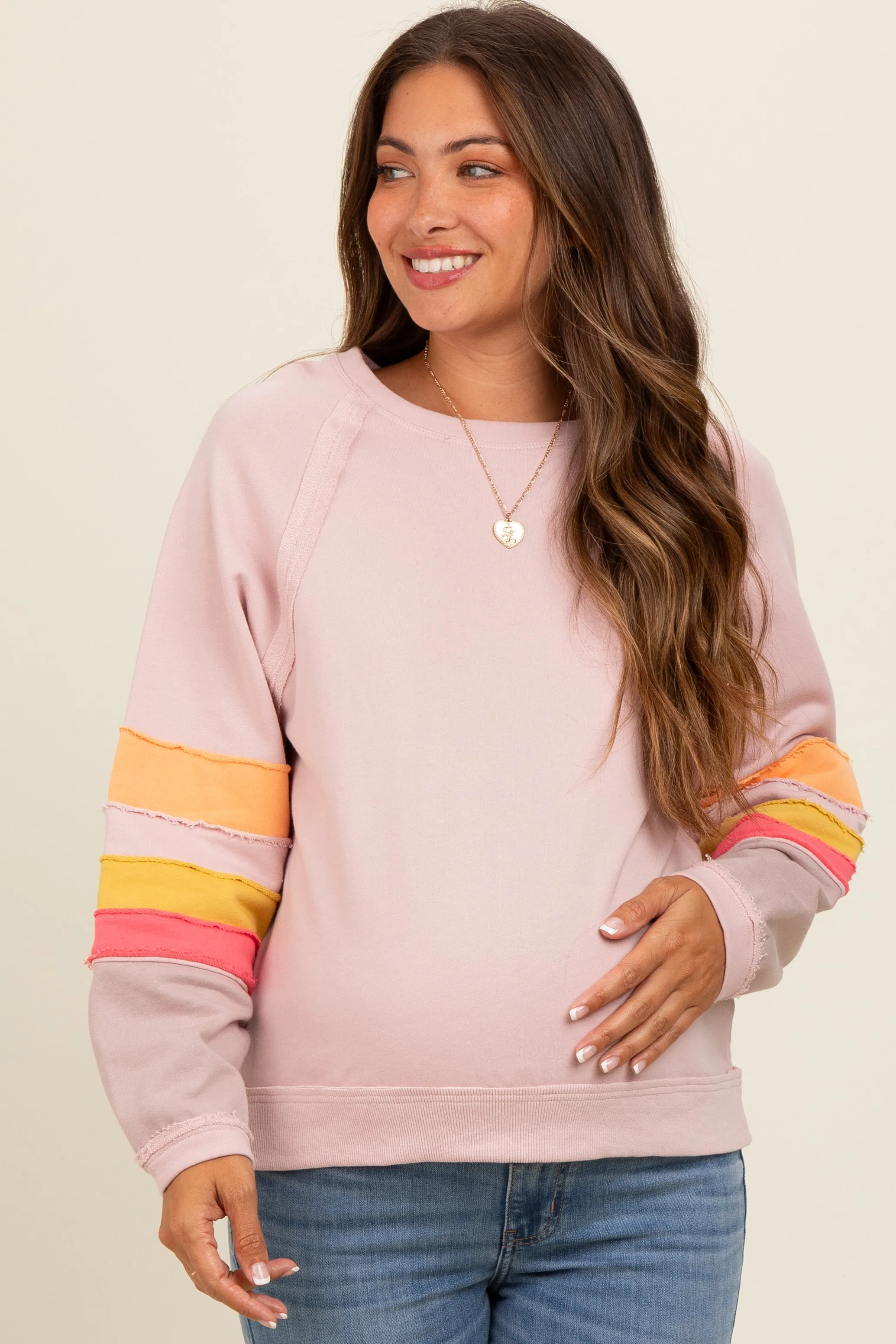 Light Pink Colorblock Sleeve Maternity Pullover sold by Pinkblush