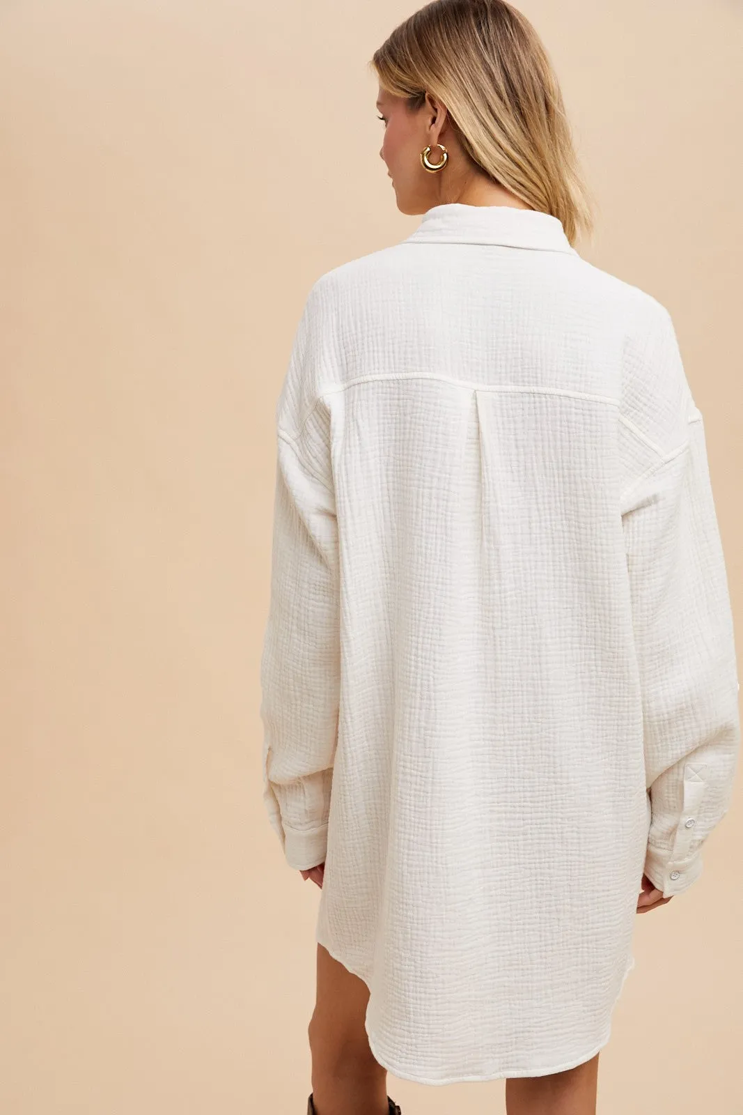 White Rolled Cuff Button Down Dress sold by Pinkblush product image thumbnail 3