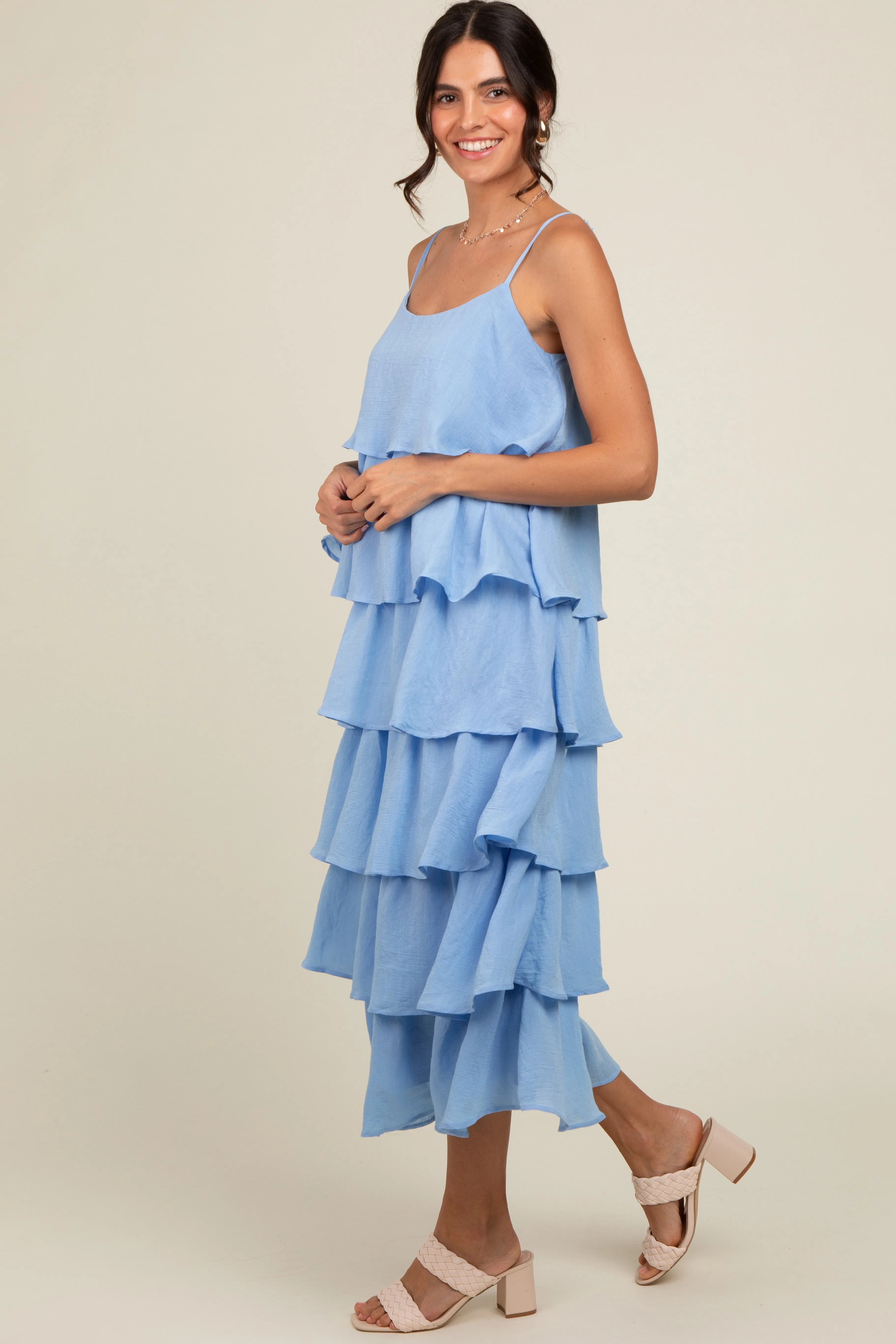Blue Tiered Midi Dress sold by Pinkblush product image thumbnail 3