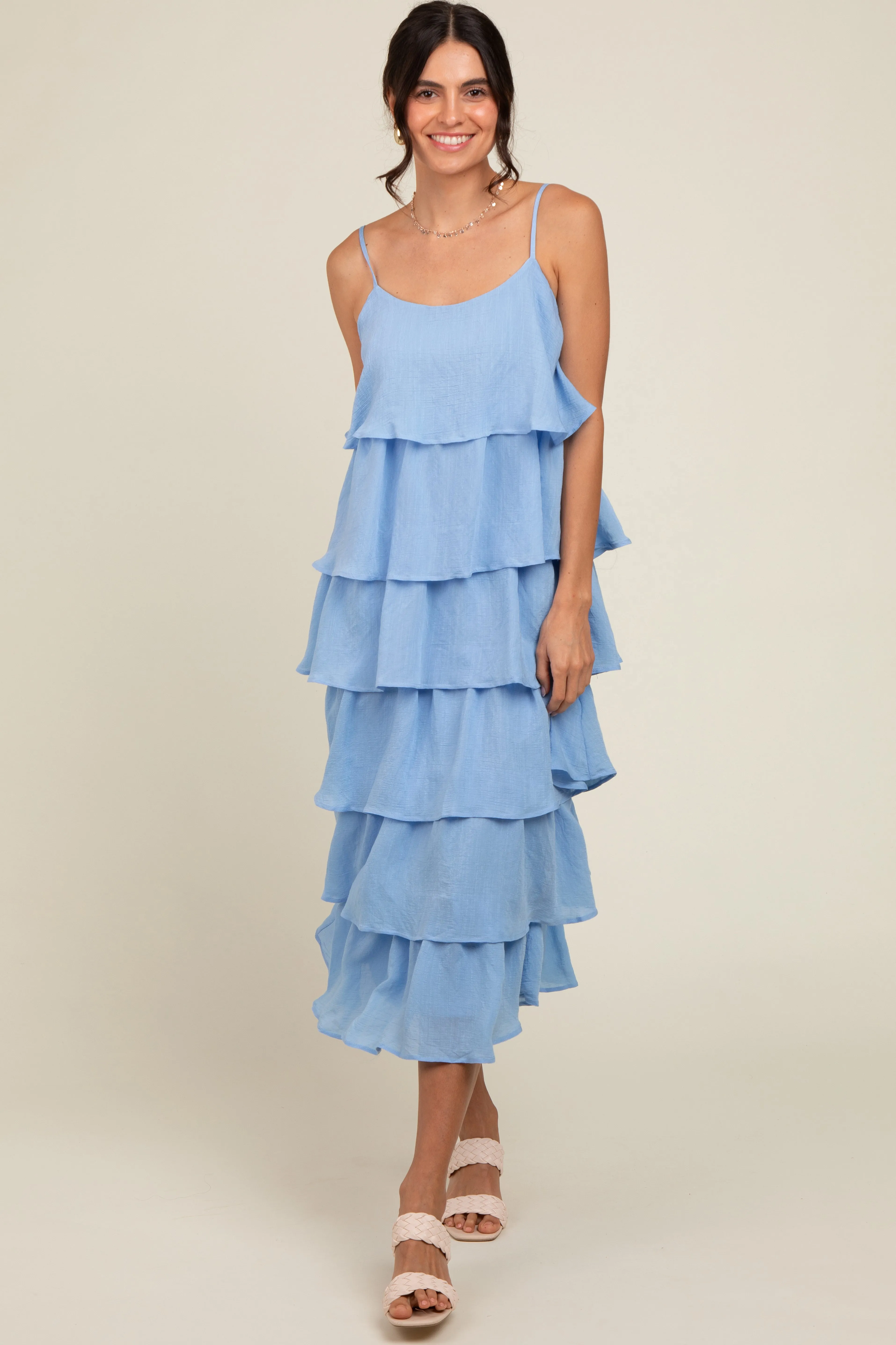 Blue Tiered Midi Dress sold by Pinkblush