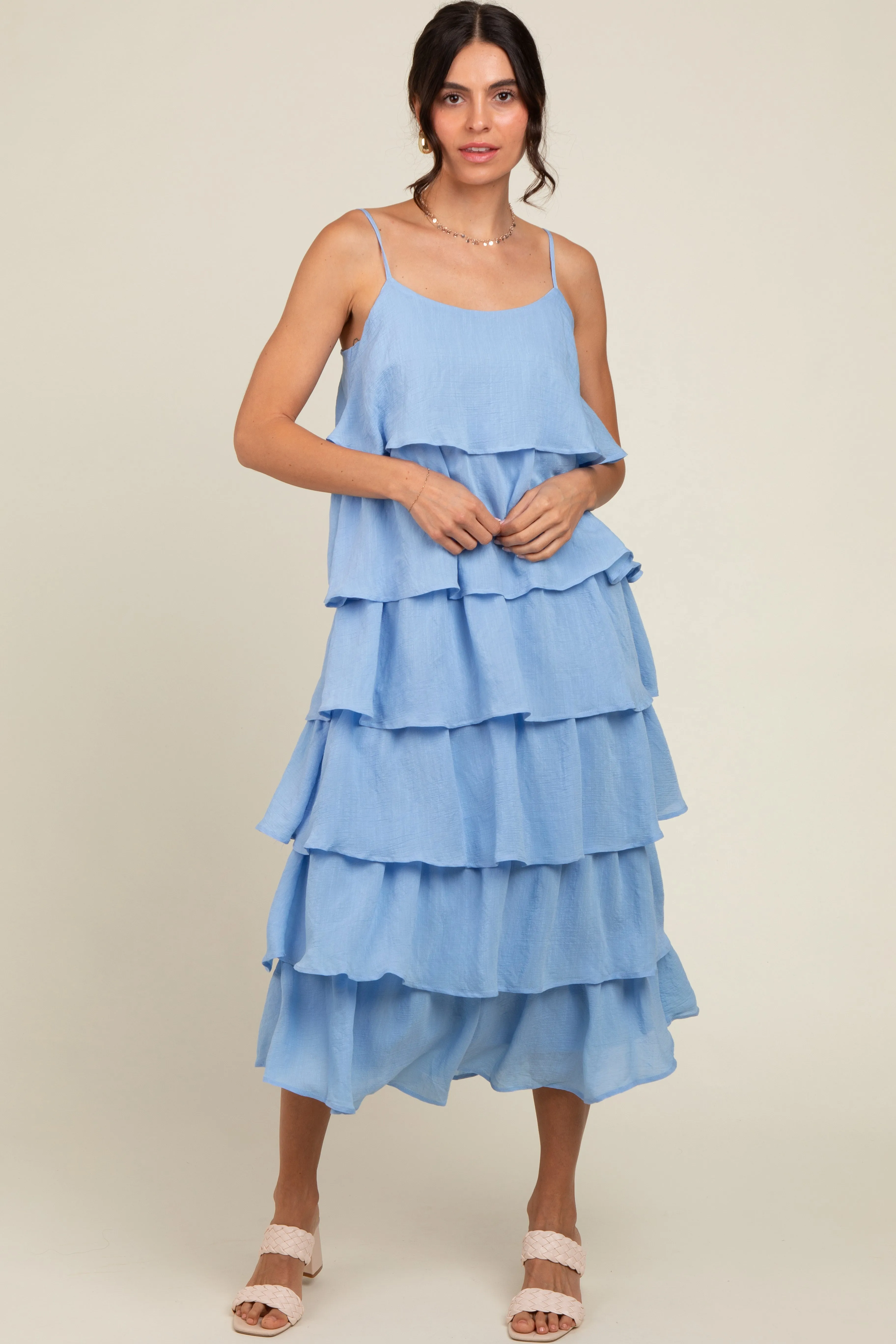 Blue Tiered Midi Dress sold by Pinkblush product image thumbnail 2