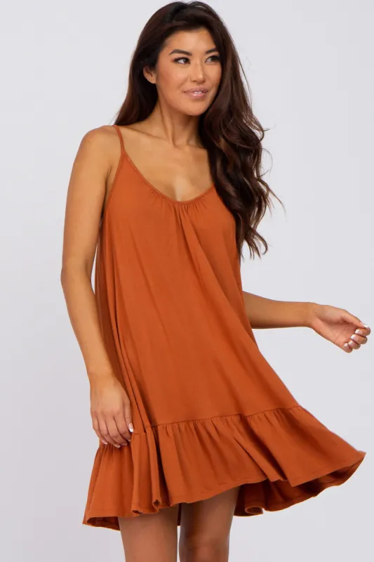 Rust Ruffle Hem Swing Dress sold by Pinkblush