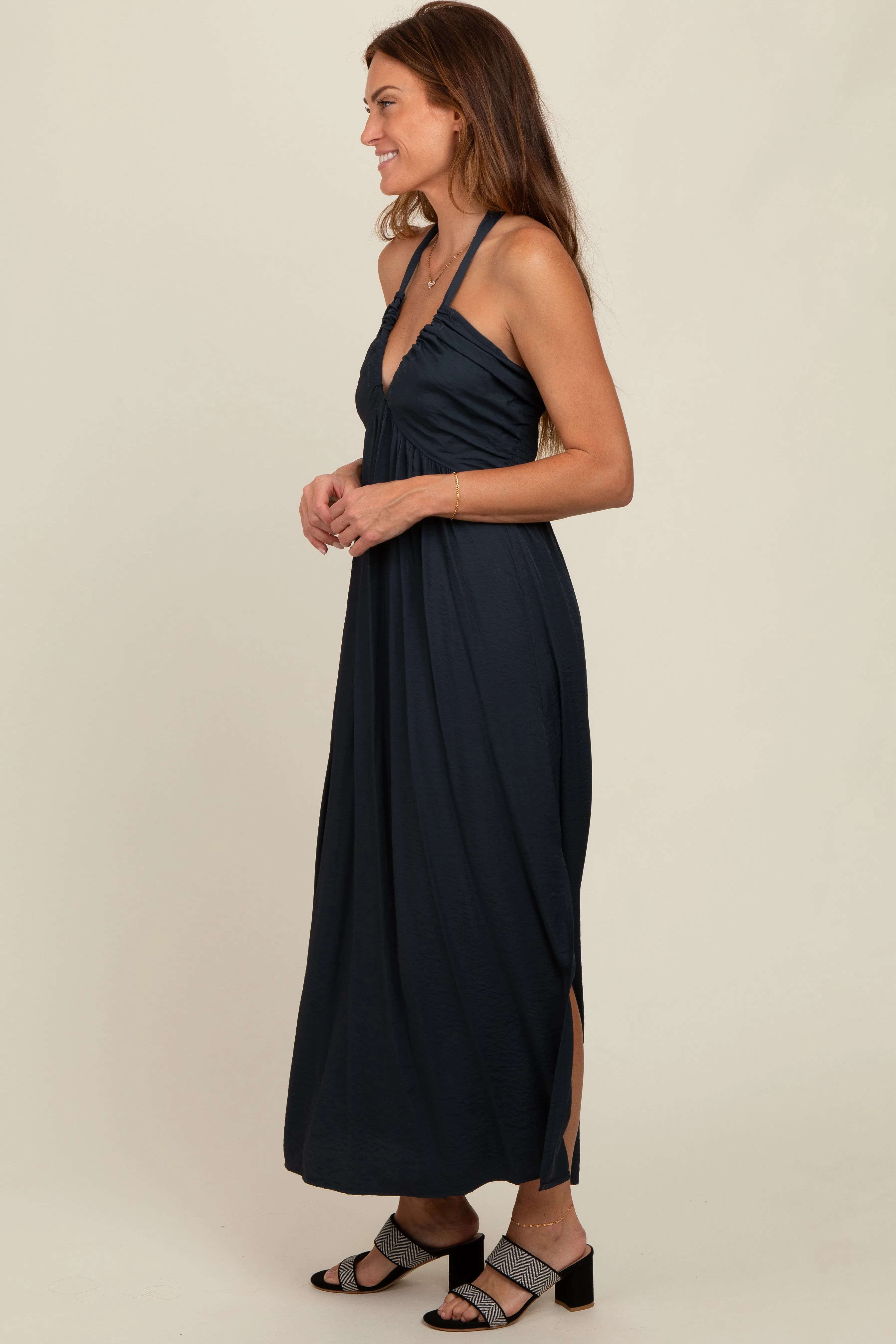 Charcoal Halter Deep V-Neck Maxi Dress sold by Pinkblush product image thumbnail 3