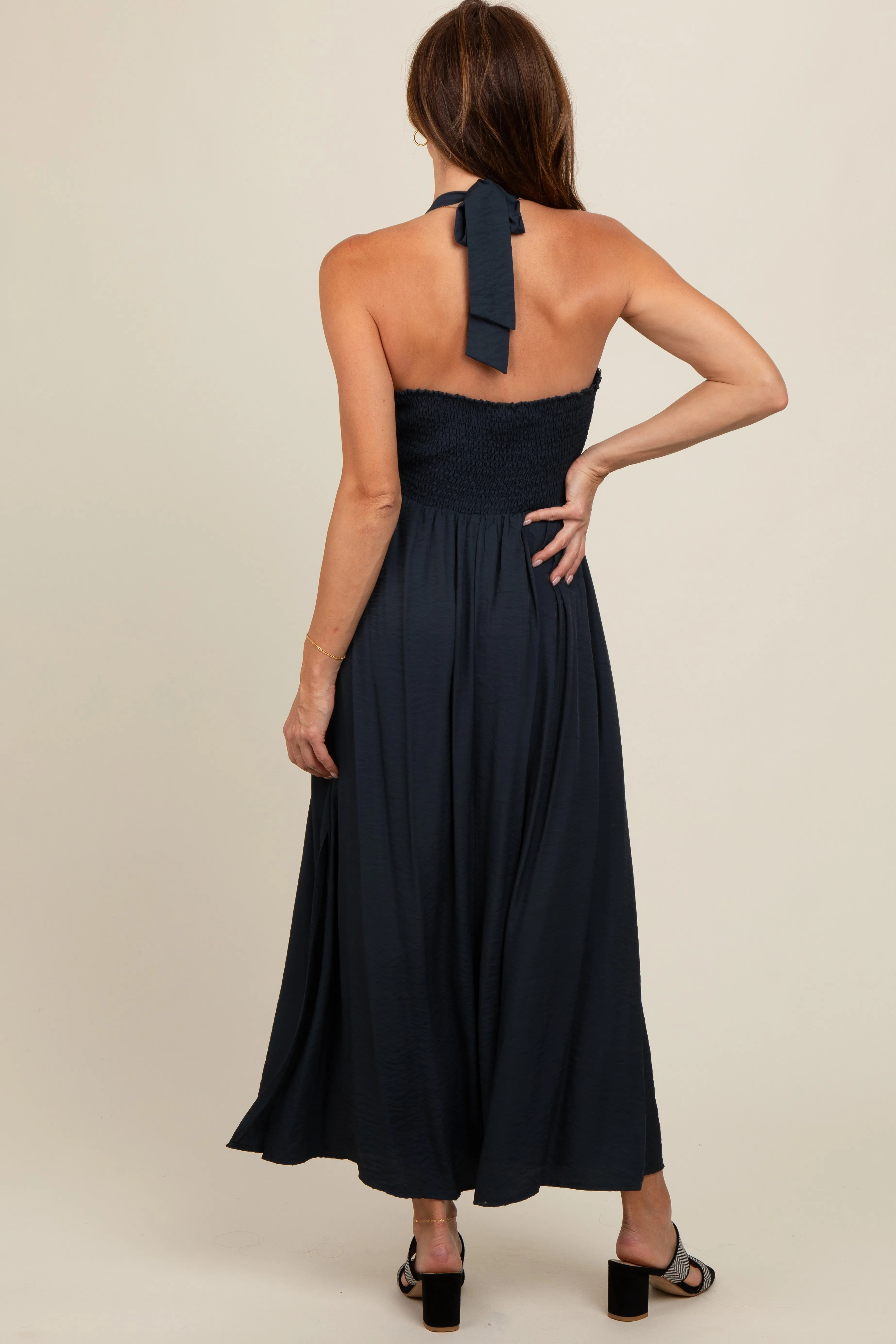 Charcoal Halter Deep V-Neck Maxi Dress sold by Pinkblush product image thumbnail 4