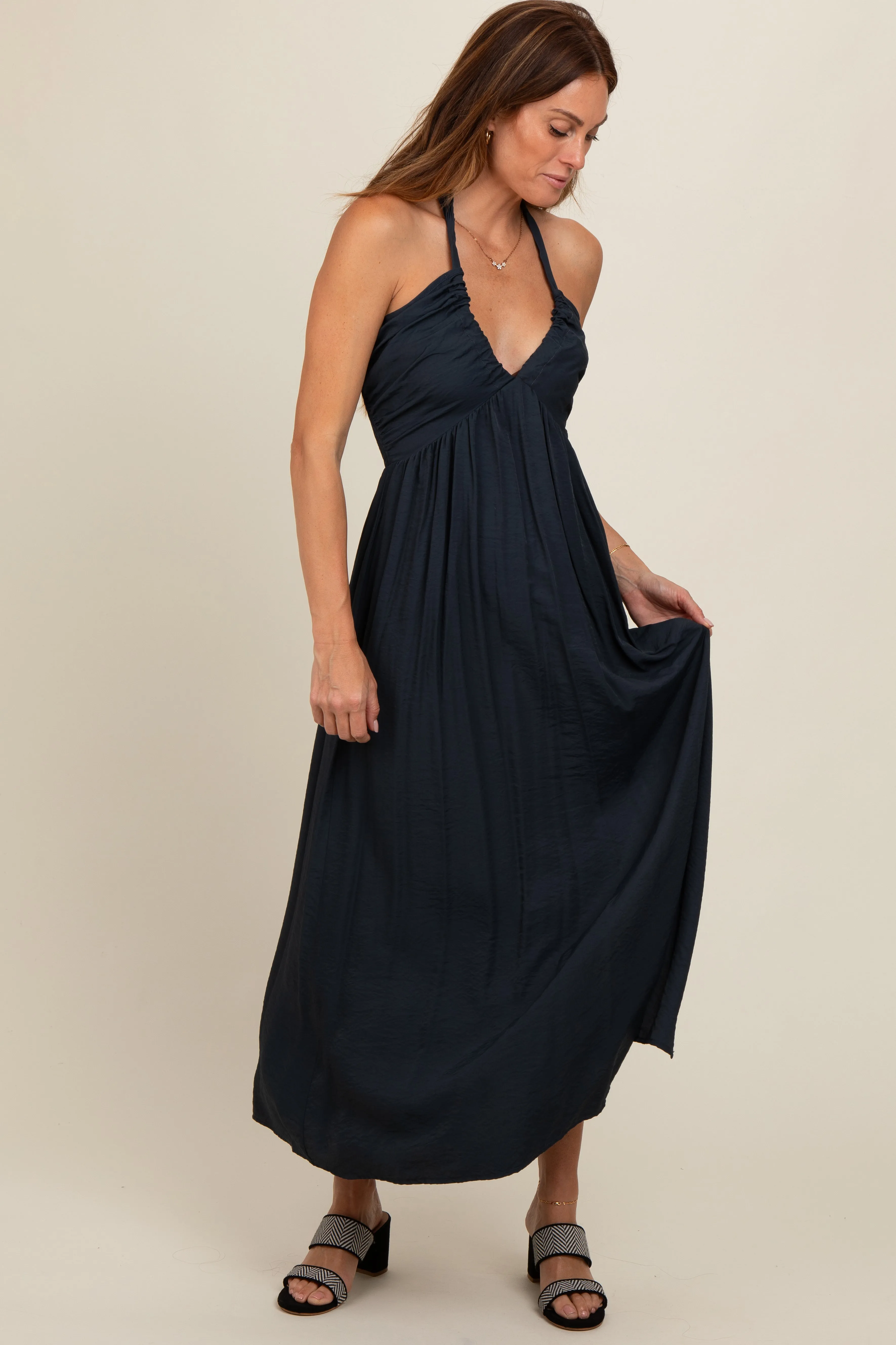 Charcoal Halter Deep V-Neck Maxi Dress sold by Pinkblush product image thumbnail 2