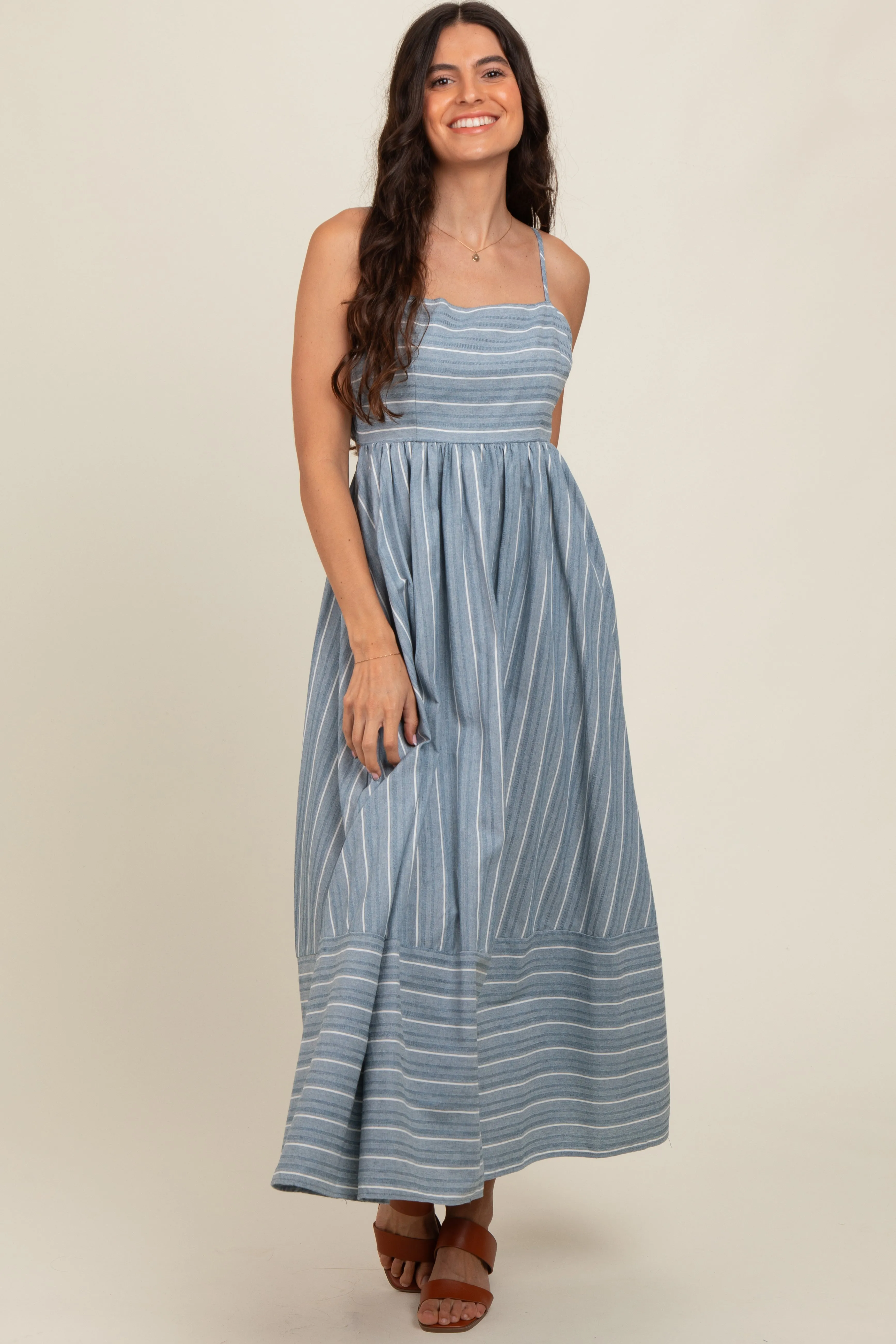 Navy Striped Cutout Back Maxi Dress sold by Pinkblush product image thumbnail 2