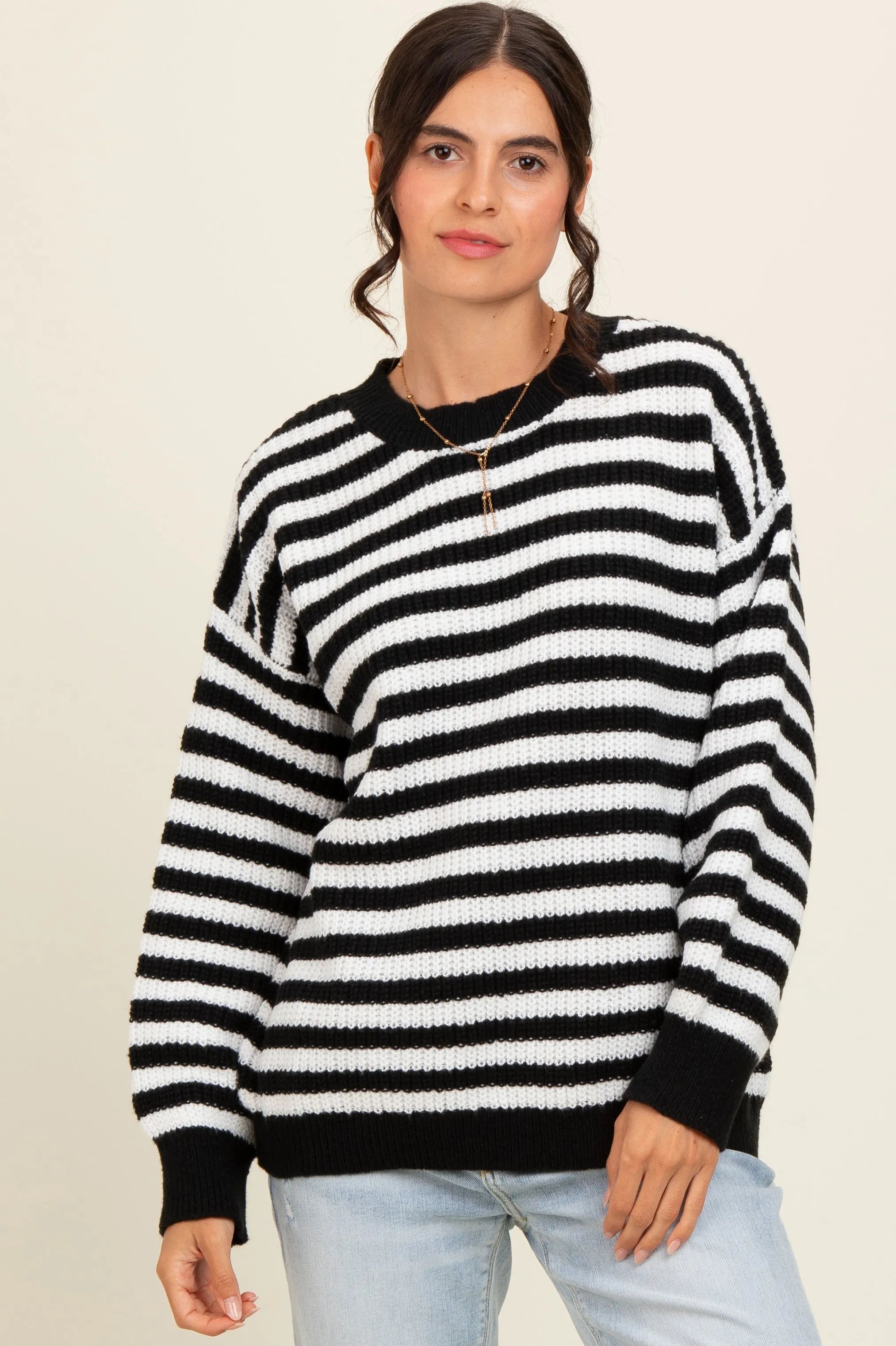 Black Striped Crew Neck Maternity Sweater sold by Pinkblush product image thumbnail 5