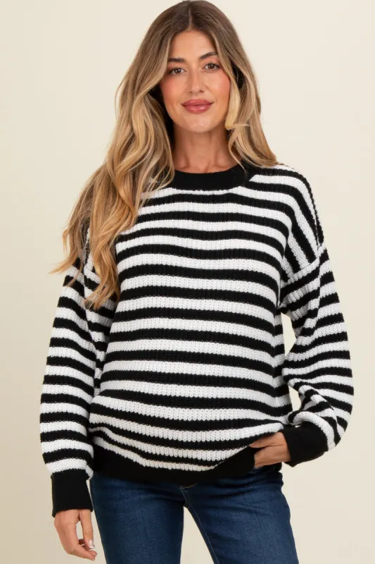 Black Striped Crew Neck Maternity Sweater sold by Pinkblush