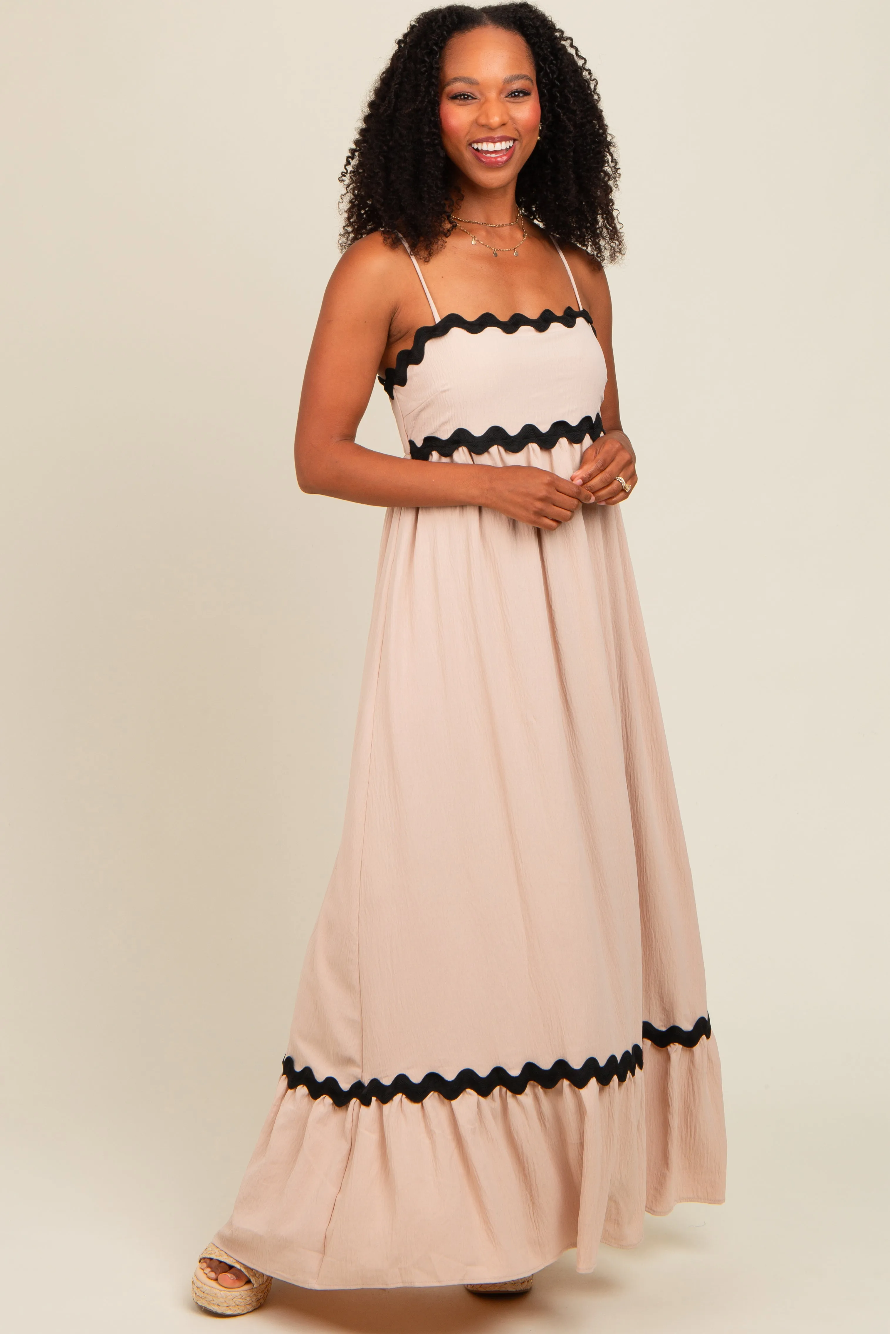 Taupe Sleeveless ZigZag Accent Maternity Maxi Dress sold by Pinkblush product image thumbnail 5