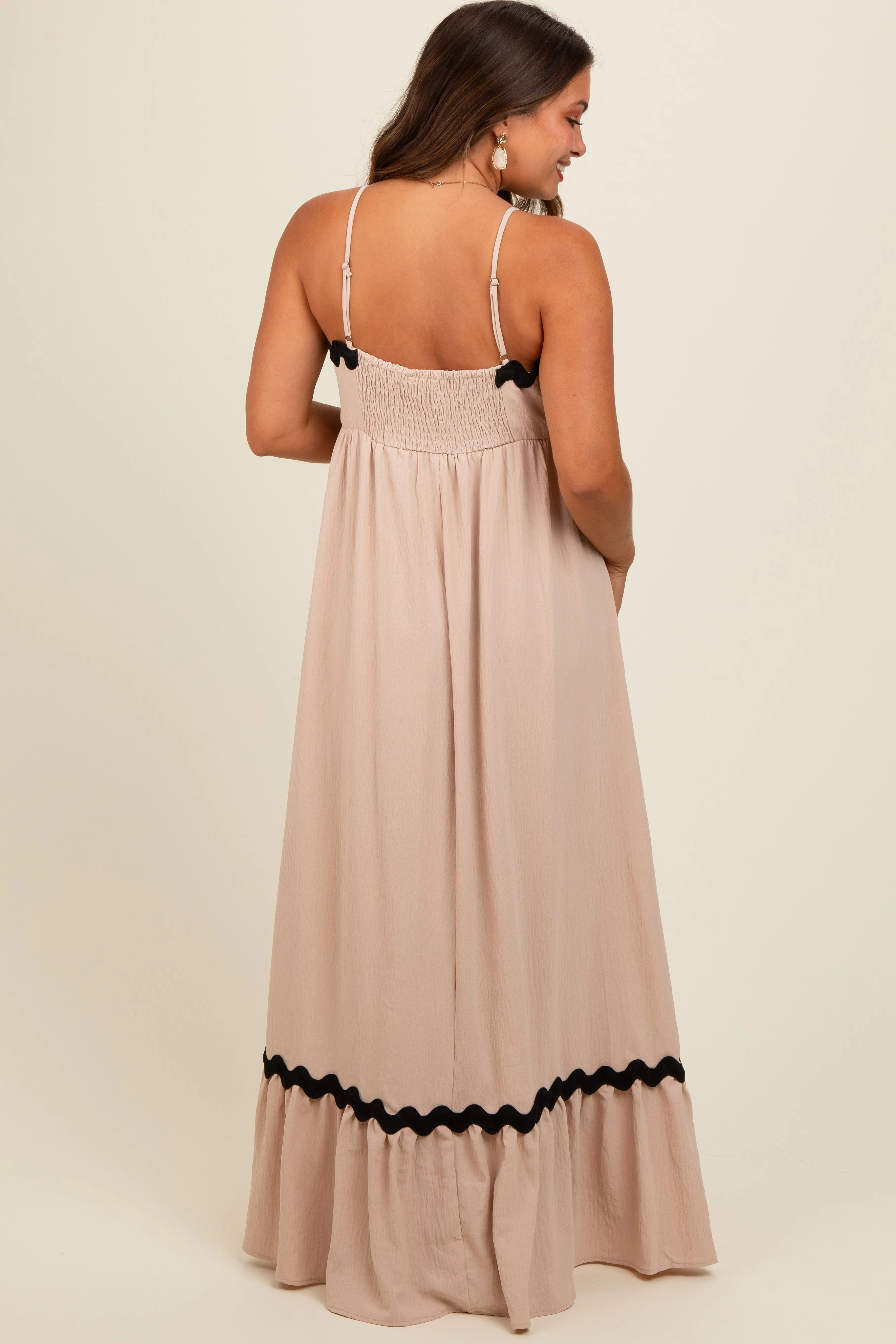 Taupe Sleeveless ZigZag Accent Maternity Maxi Dress sold by Pinkblush product image thumbnail 4