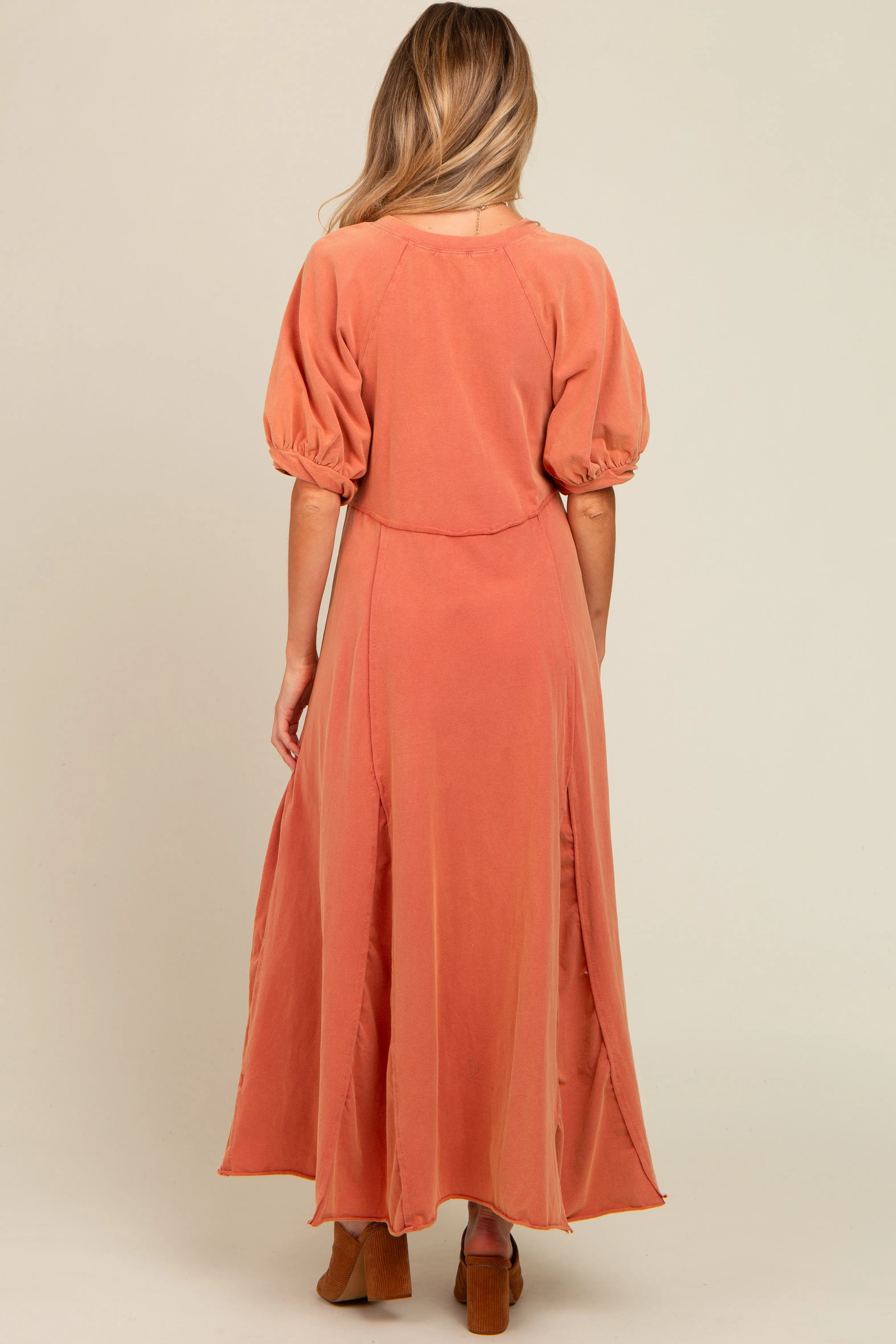 Rust Vintage Wash Puff Sleeve Maternity Maxi Dress sold by Pinkblush product image thumbnail 3