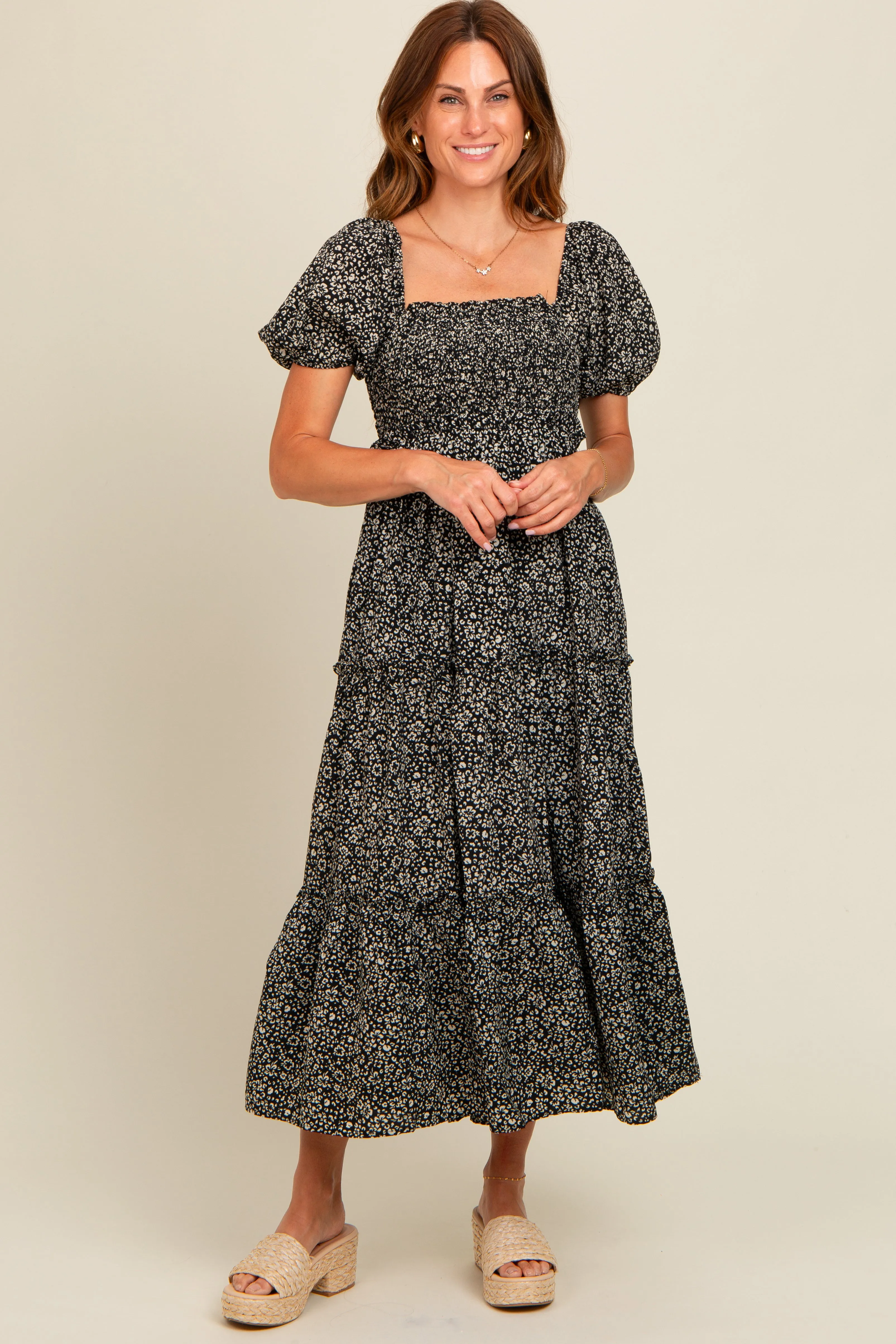 Black Floral Leopard Print Maternity Midi Dress sold by Pinkblush product image thumbnail 5