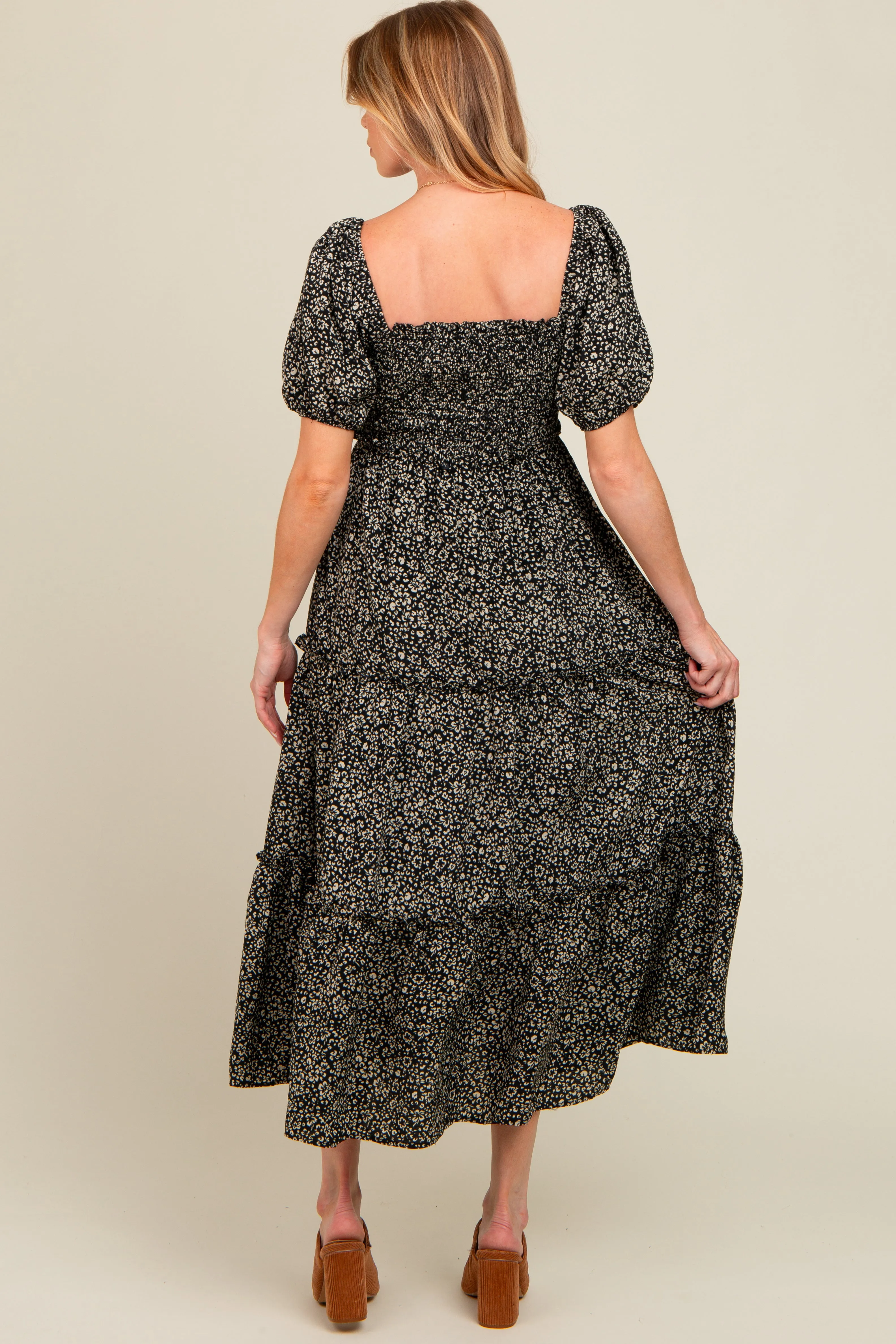 Black Floral Leopard Print Maternity Midi Dress sold by Pinkblush product image thumbnail 4