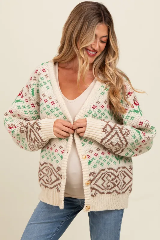 Cream Vintage Floral Button Down Maternity Cardigan sold by Pinkblush
