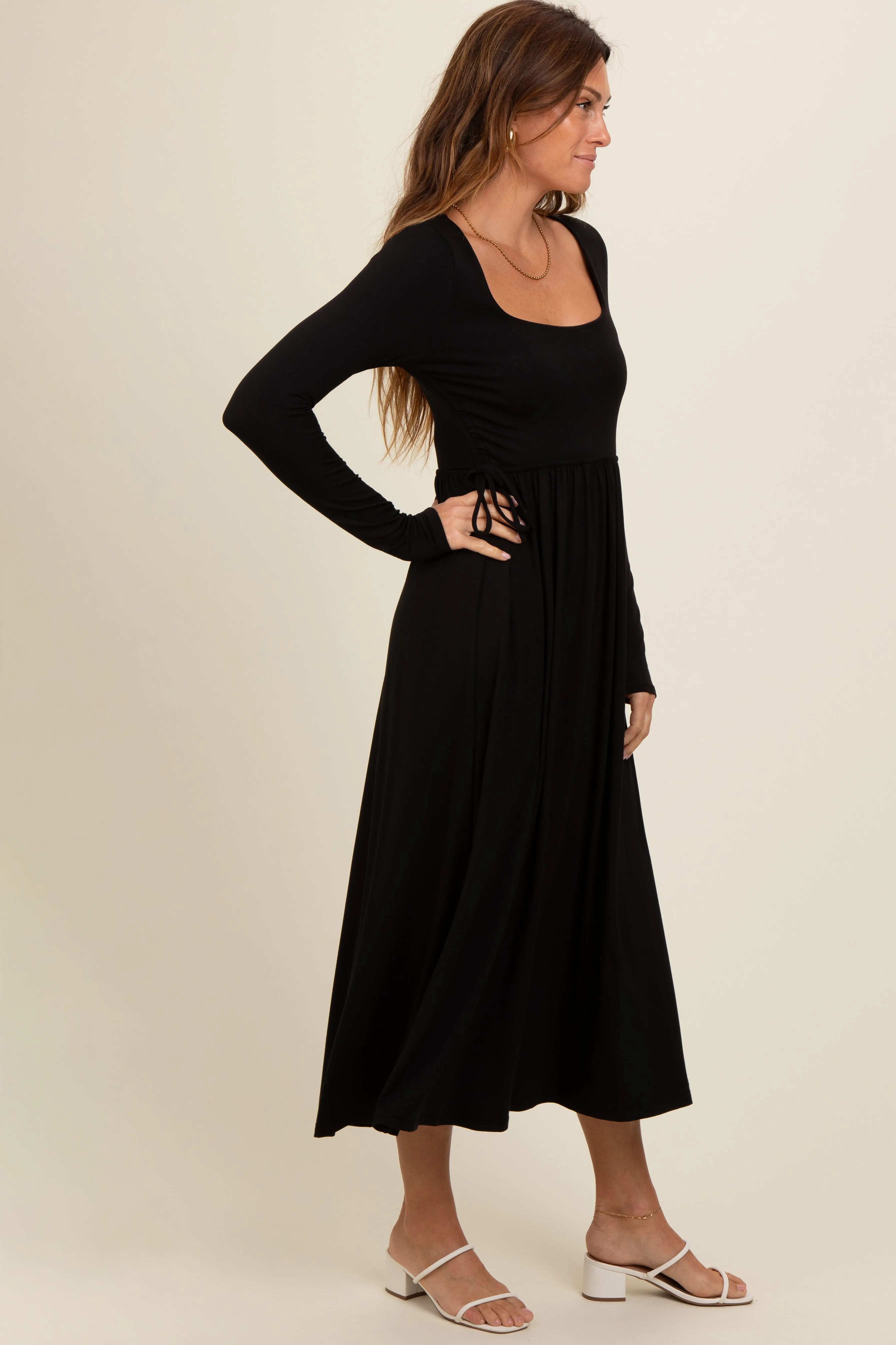 Black Square Neck Long Sleeve Midi Dress sold by Pinkblush product image thumbnail 3