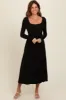 Black Square Neck Long Sleeve Midi Dress sold by Pinkblush