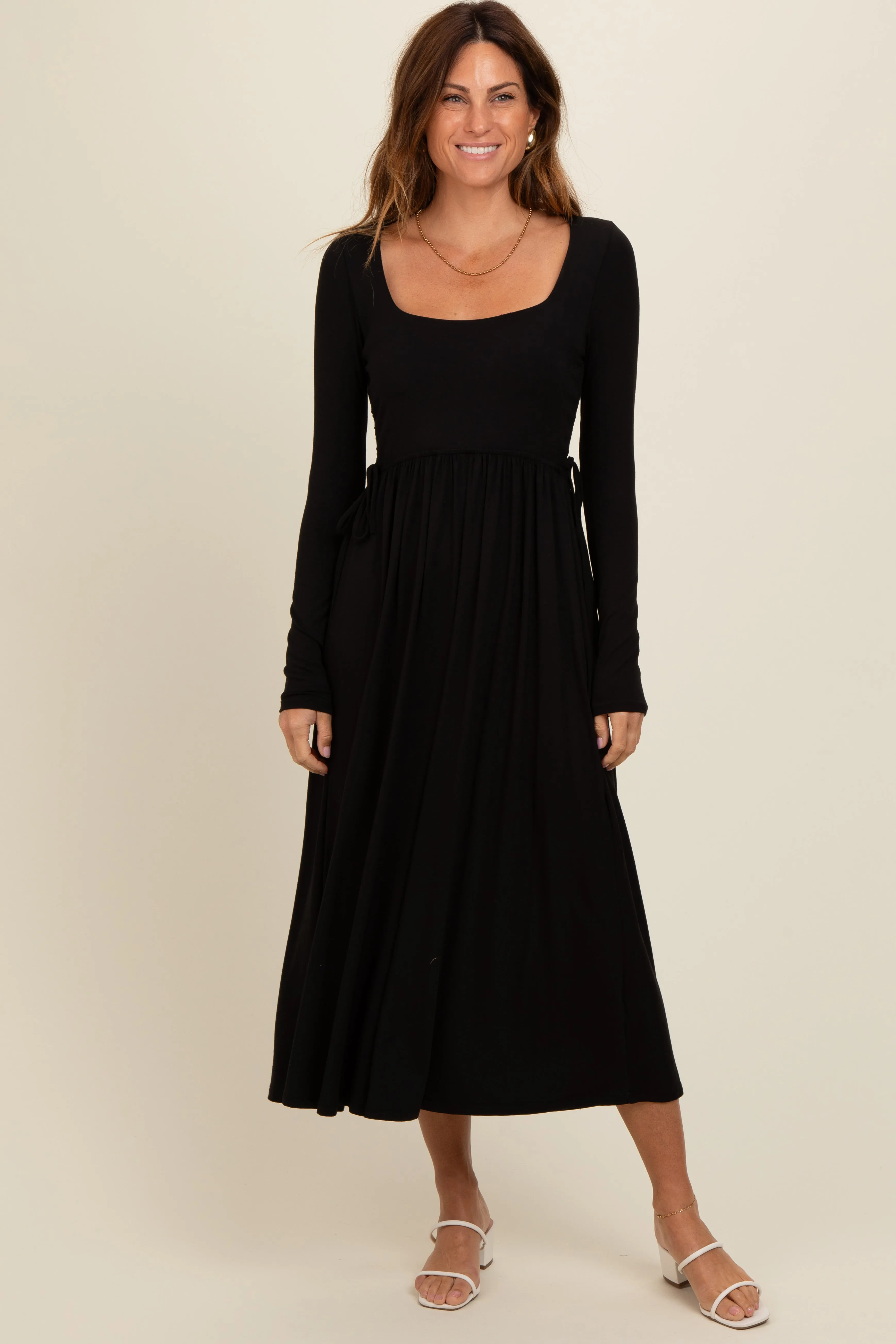 Black Square Neck Long Sleeve Midi Dress sold by Pinkblush product image thumbnail 2