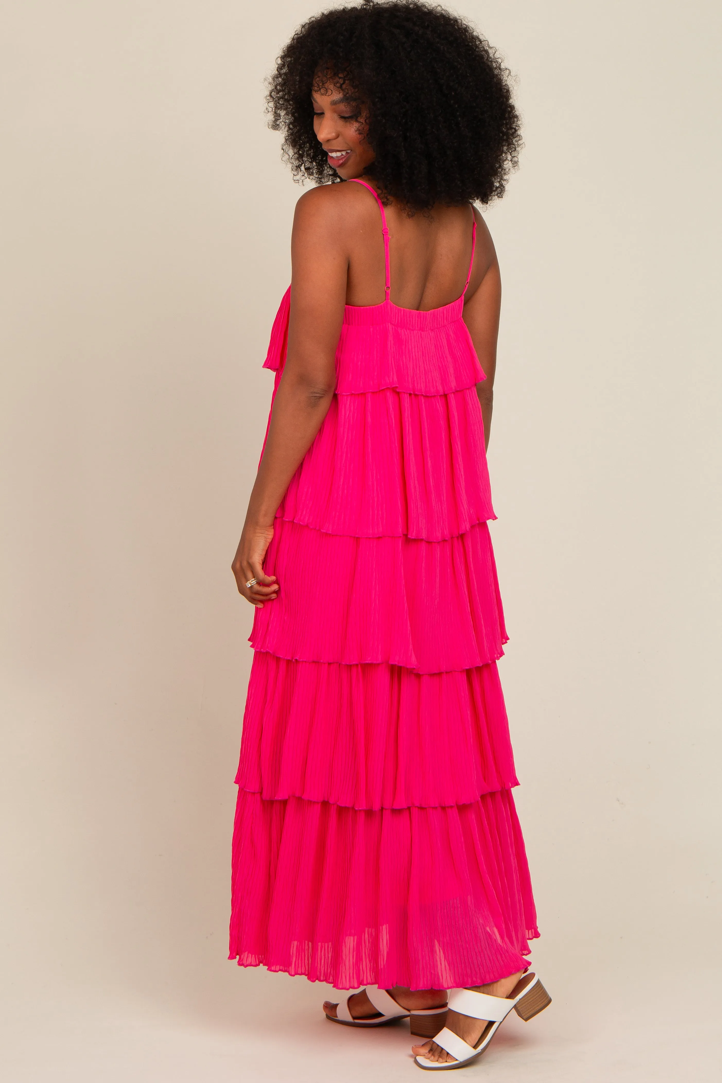 Fuchsia Ruffle Tiered Maxi Dress sold by Pinkblush product image thumbnail 4