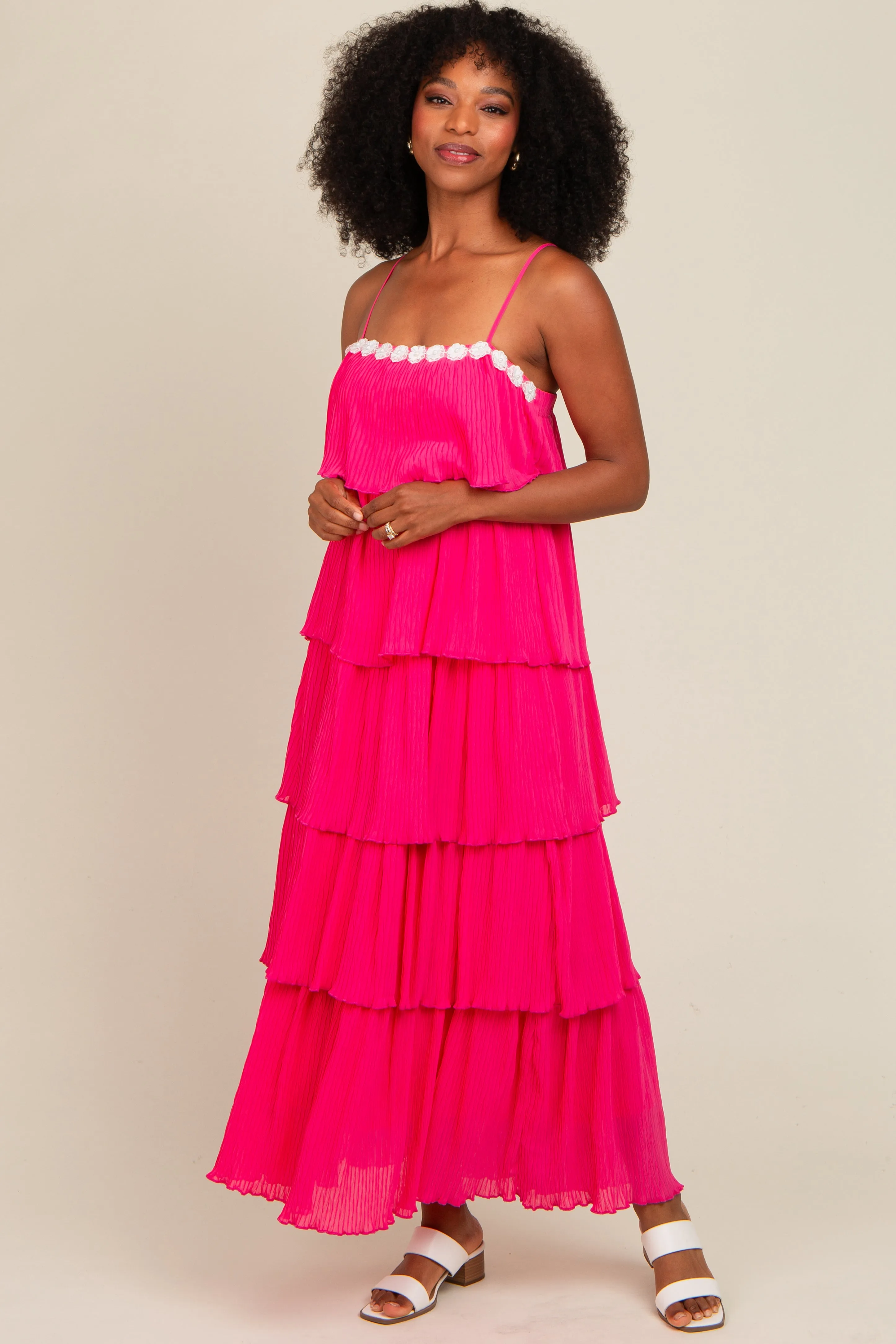 Fuchsia Ruffle Tiered Maxi Dress sold by Pinkblush
