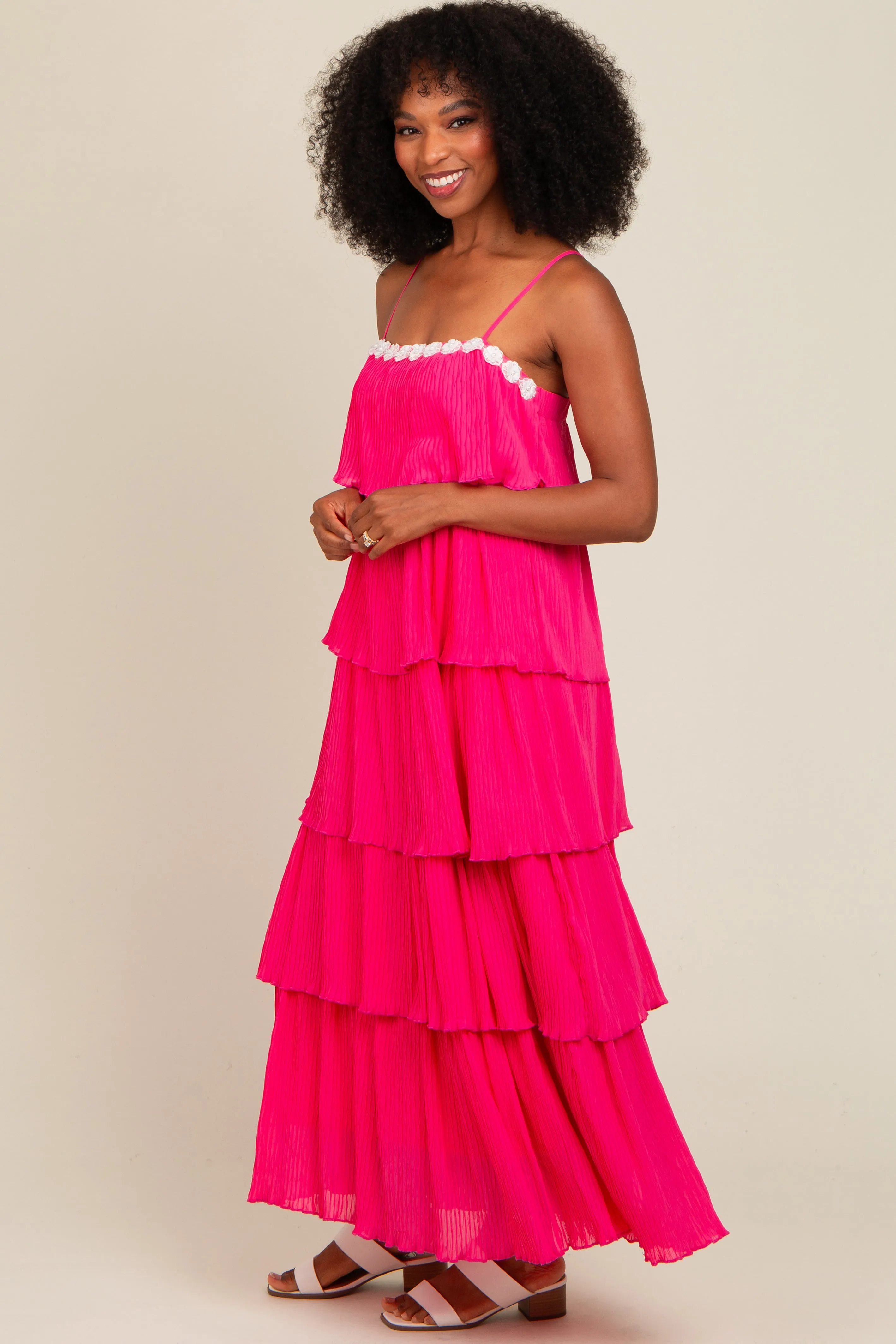 Fuchsia Ruffle Tiered Maxi Dress sold by Pinkblush product image thumbnail 3