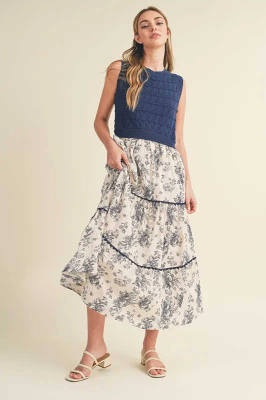 Navy Mixed Media Midi Dress sold by Pinkblush