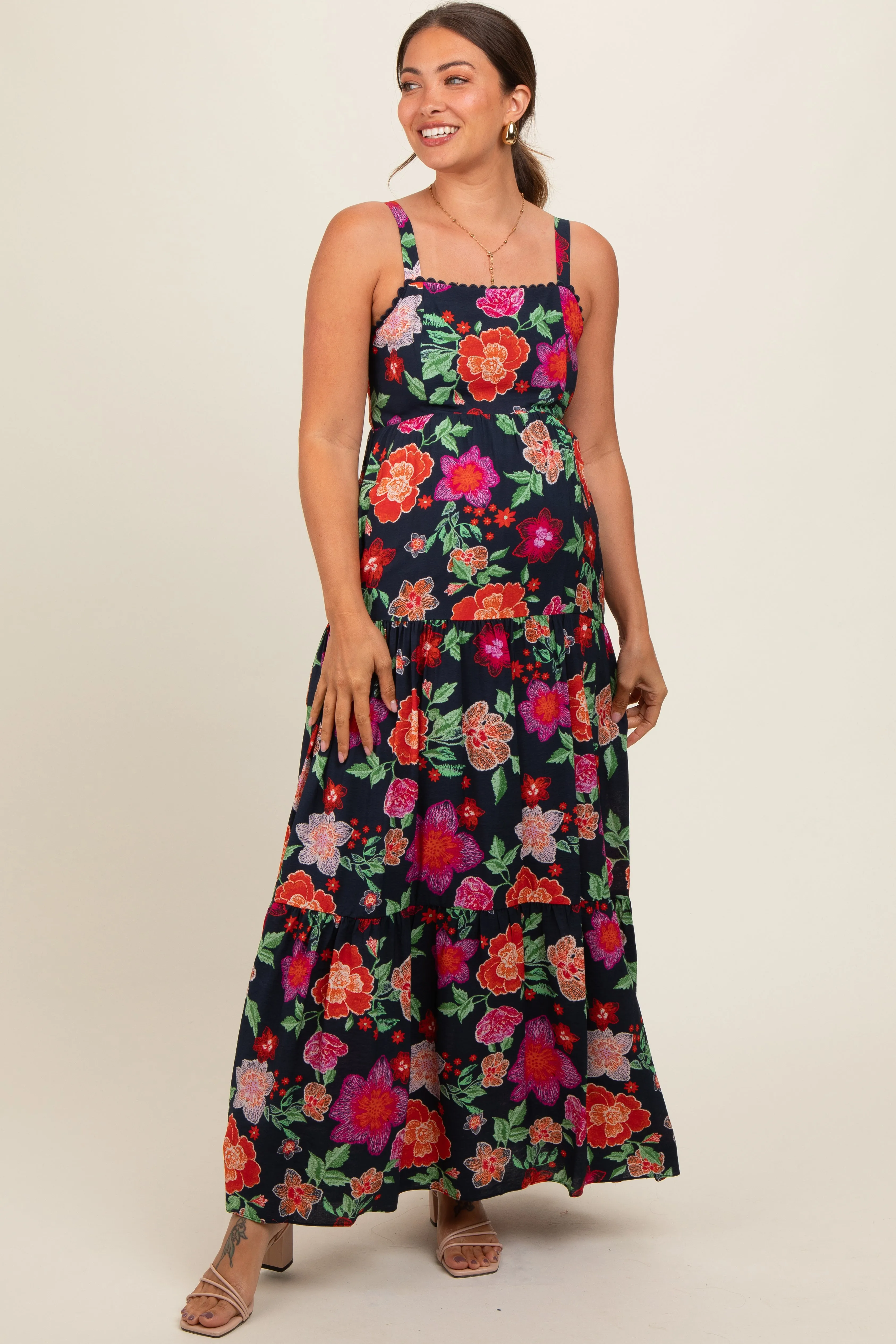 Black Floral Maternity Maxi Dress sold by Pinkblush