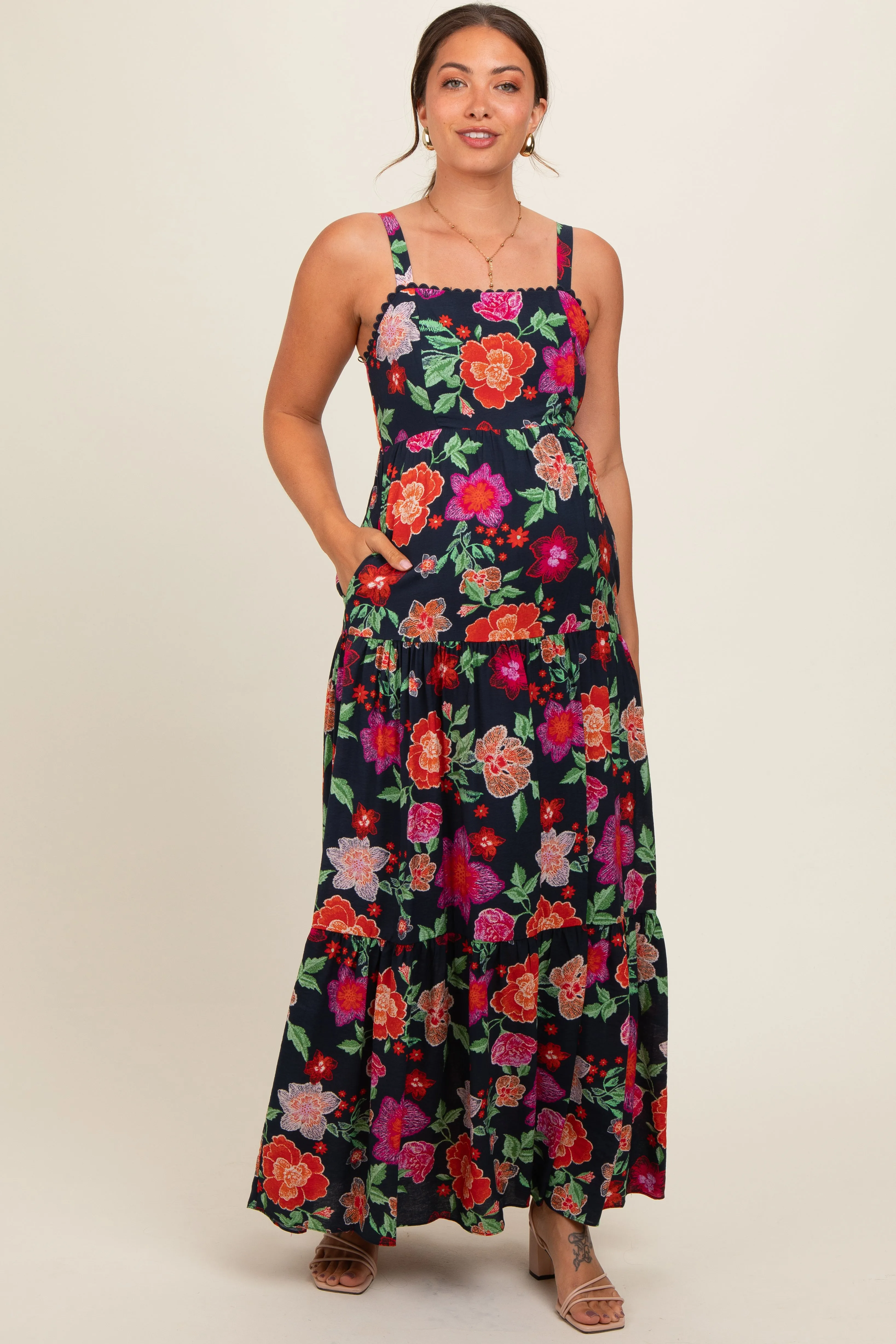 Black Floral Maternity Maxi Dress sold by Pinkblush product image thumbnail 2