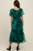 Navy Blue Leaf Print Mesh Smocked Midi Dress sold by Pinkblush