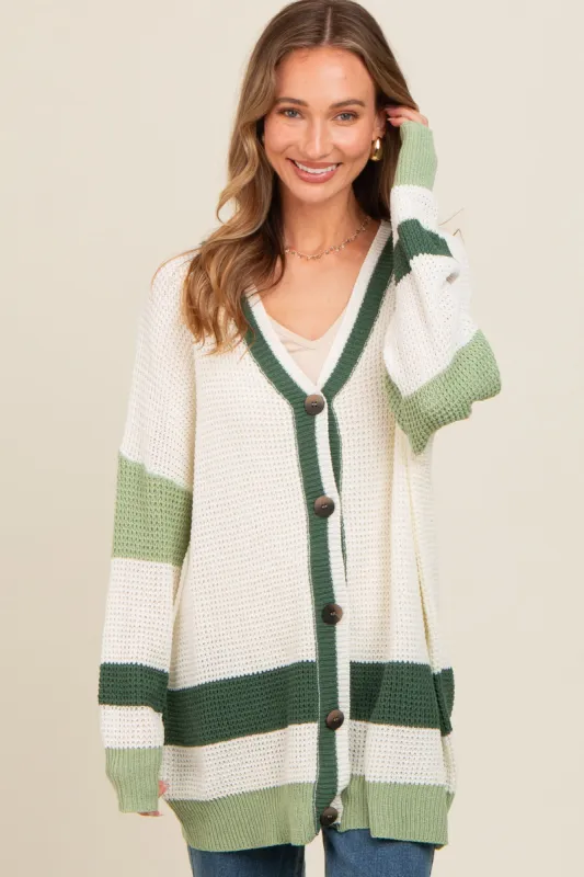 Olive Green Colorblock Button Down Cardigan sold by Pinkblush