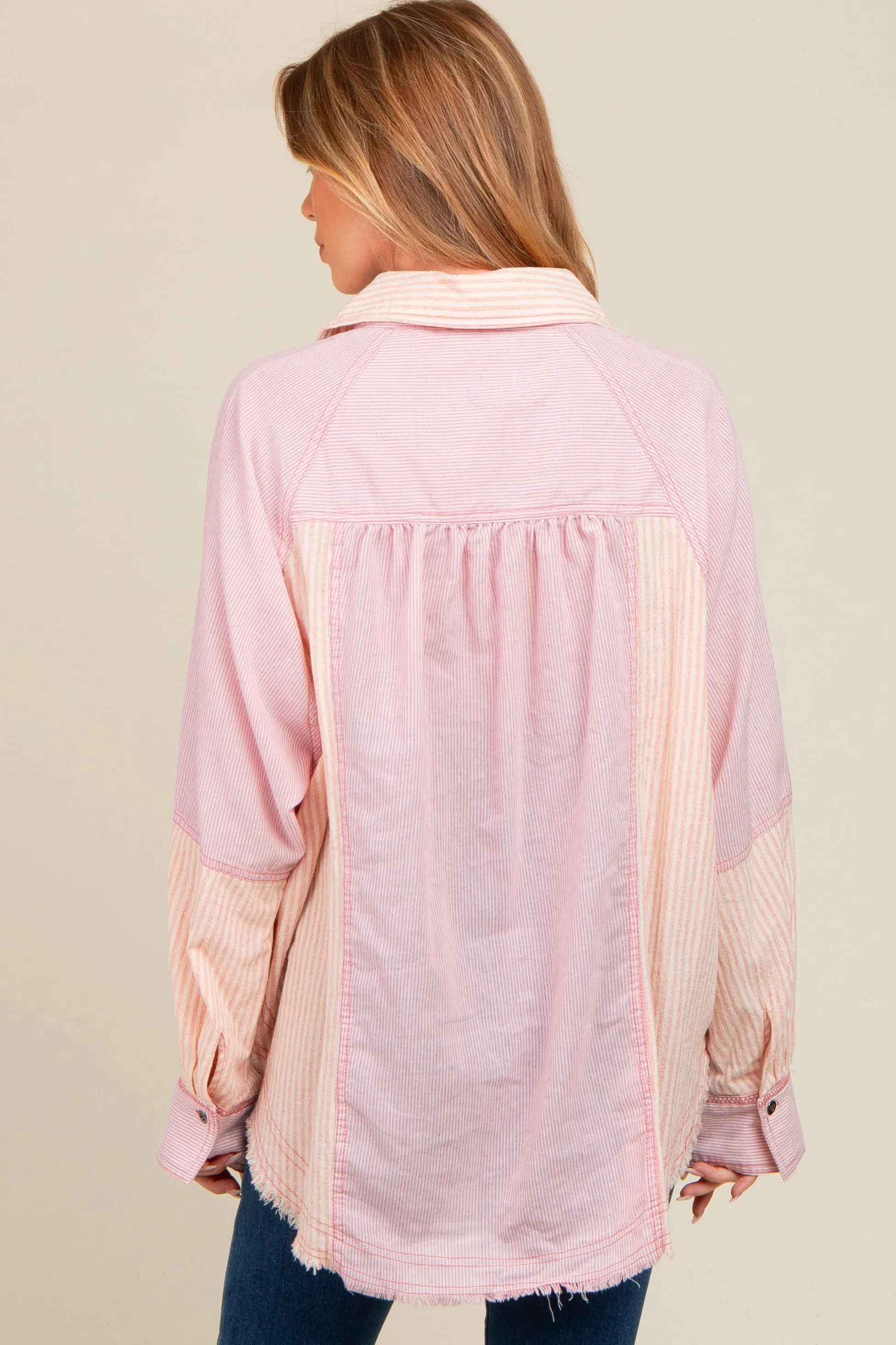 Mauve Striped Button Down Oversized Long Sleeve Maternity Top sold by Pinkblush product image thumbnail 4