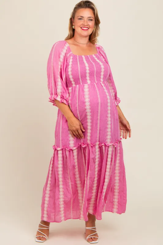 Pink Embroidered Detail Smocked Top Plus Maternity Maxi Dress sold by Pinkblush