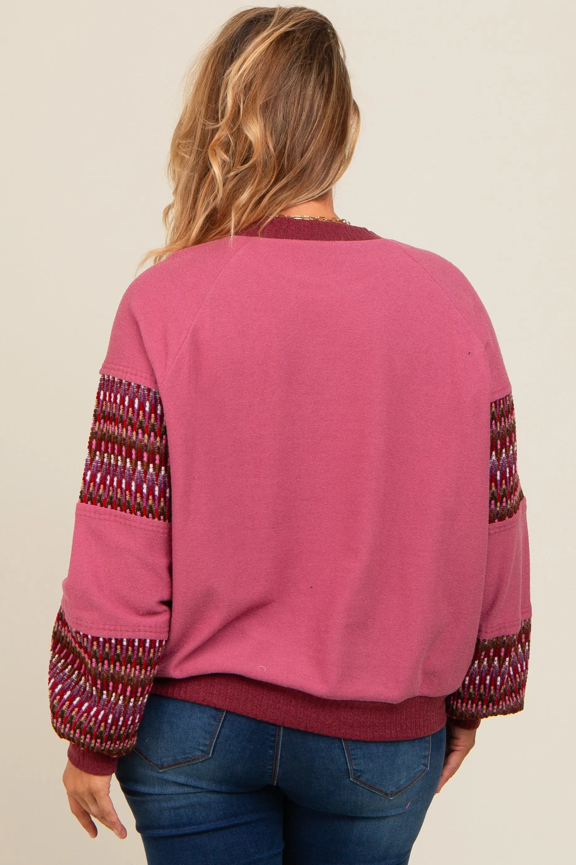 Mauve Knit Contrast Sleeve Maternity Plus Pullover sold by Pinkblush product image thumbnail 2