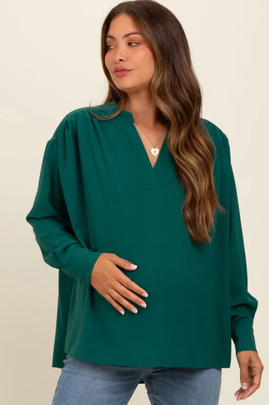 Forest Green V-Neck Maternity Oversized Blouse sold by Pinkblush