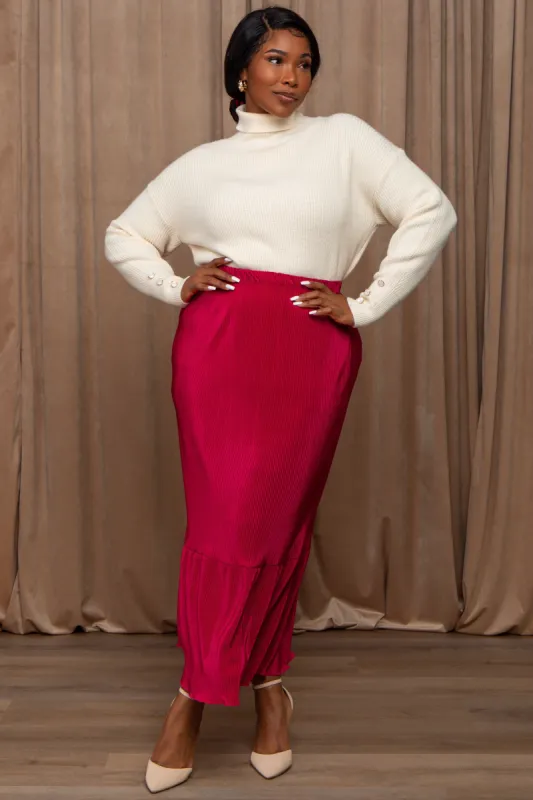 Red Plisse Plus Maxi Skirt sold by Pinkblush