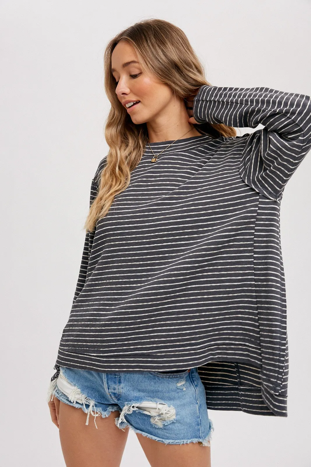 Ash Crewneck Slouchy Stripe Top sold by Pinkblush product image thumbnail 4