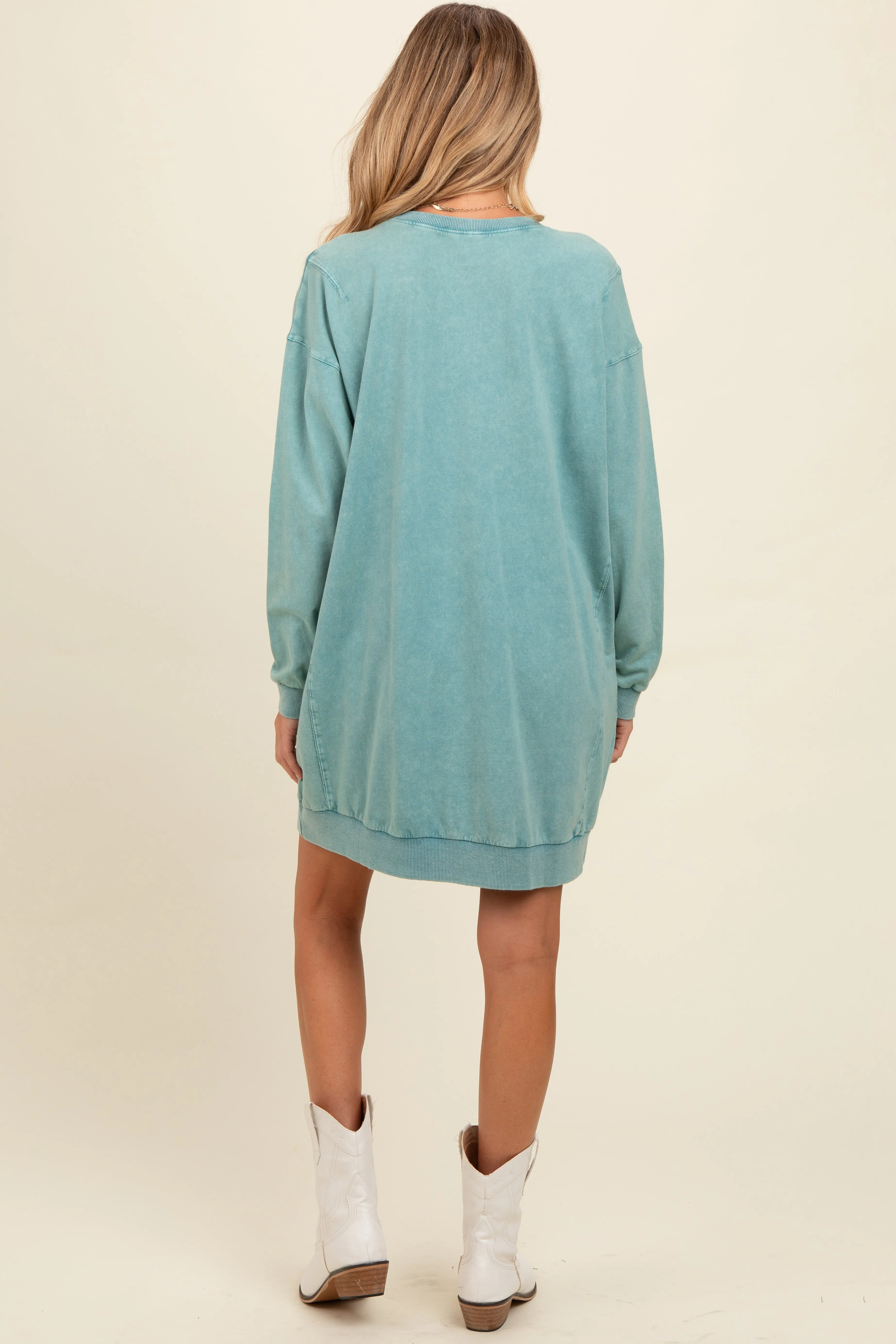 Teal Mineral Wash Maternity Sweatshirt Dress sold by Pinkblush product image thumbnail 4