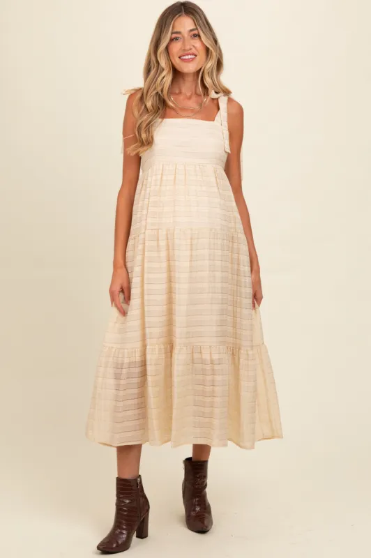 Cream Gingham Shoulder Tie Maternity Dress sold by Pinkblush