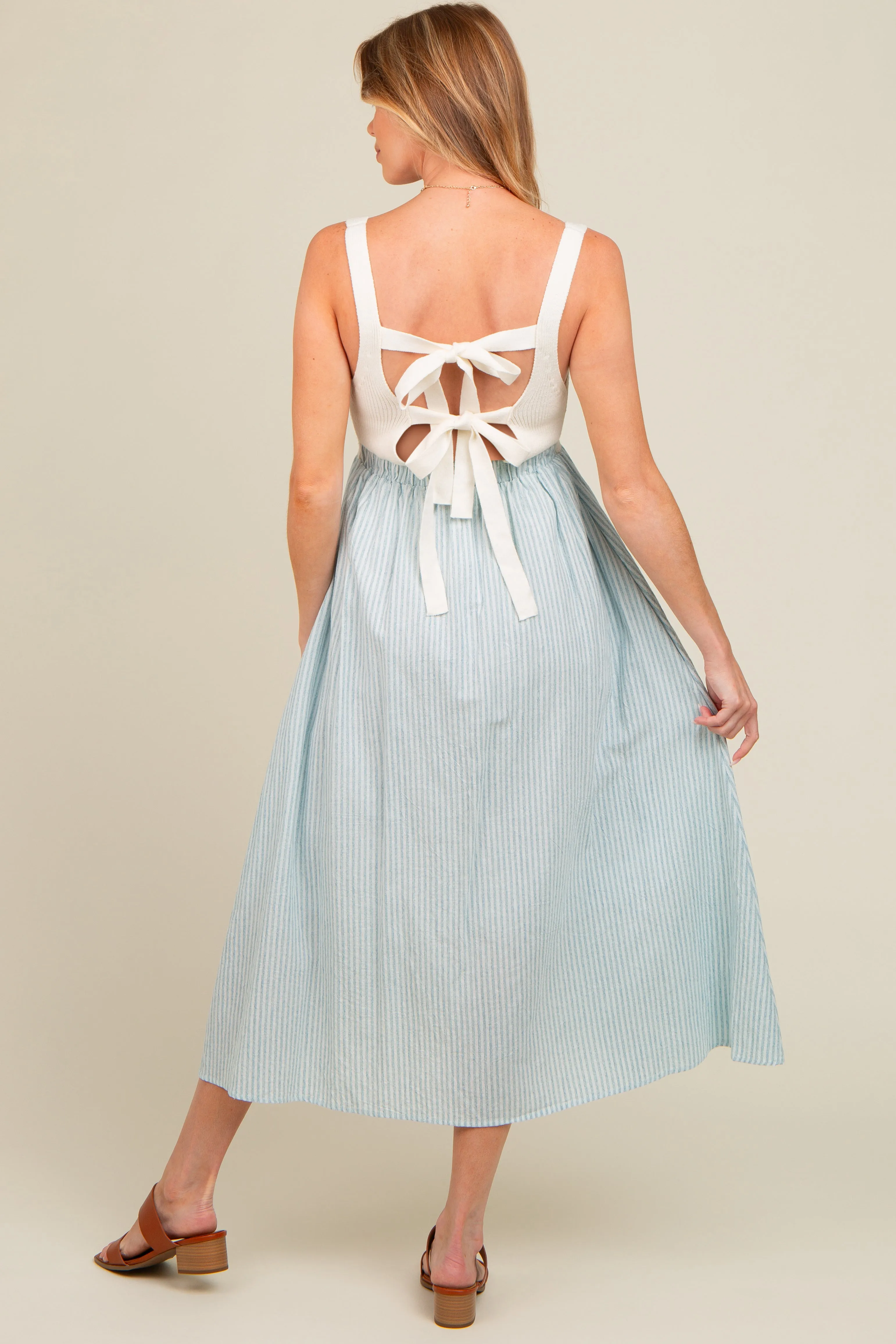 Light Blue Striped Knit Contrast Maternity Midi Dress sold by Pinkblush product image thumbnail 3