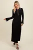 Black Ribbed Knit Collared Button Up Maxi Dress sold by Pinkblush